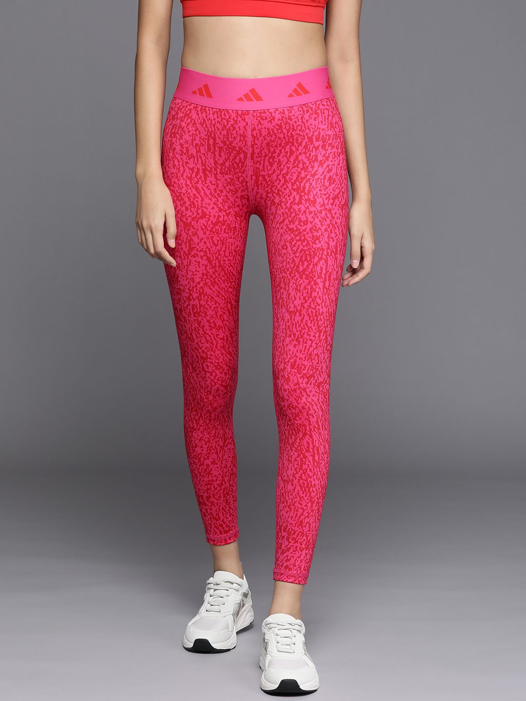ADIDAS Women Pink & Red Abstract Printed TF AOP L T Tights Price in India