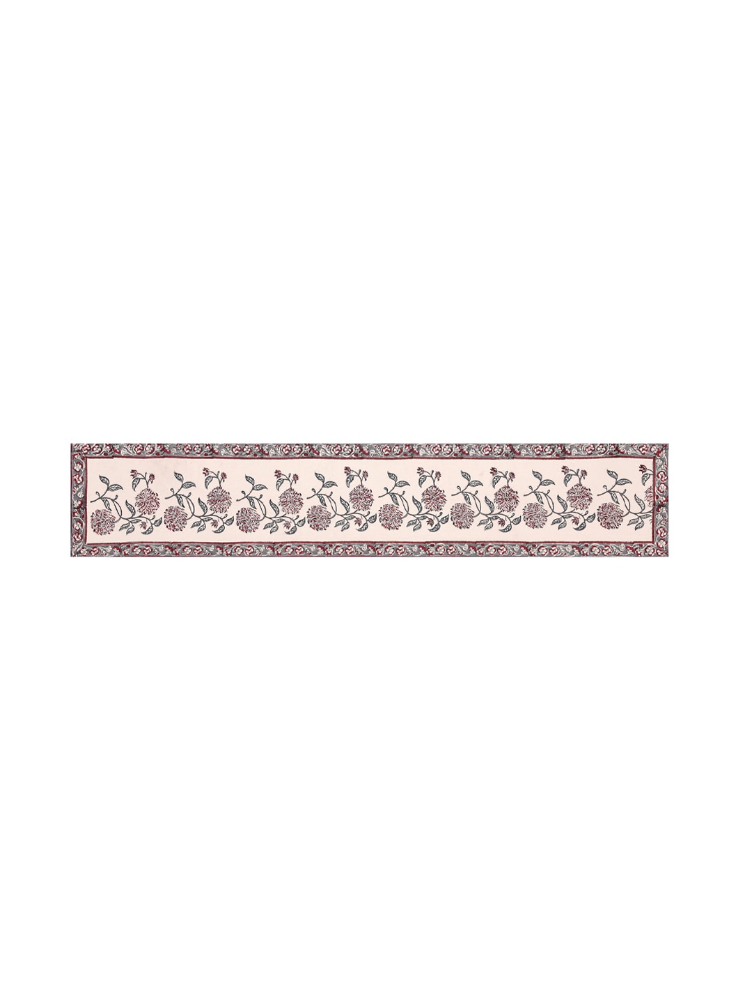 Clasiko Pink & Grey Block Printed Cotton Table Runner Price in India