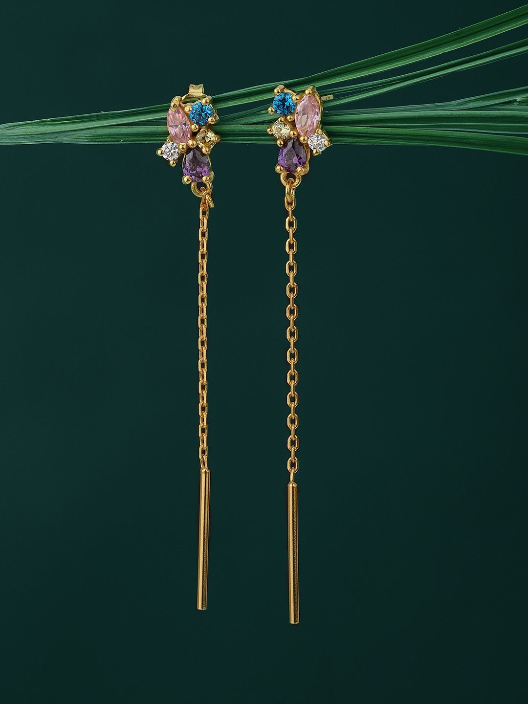 Carlton London 18k Gold Plated Cubic Zirconia Studded Floral Shaped Drop Earring