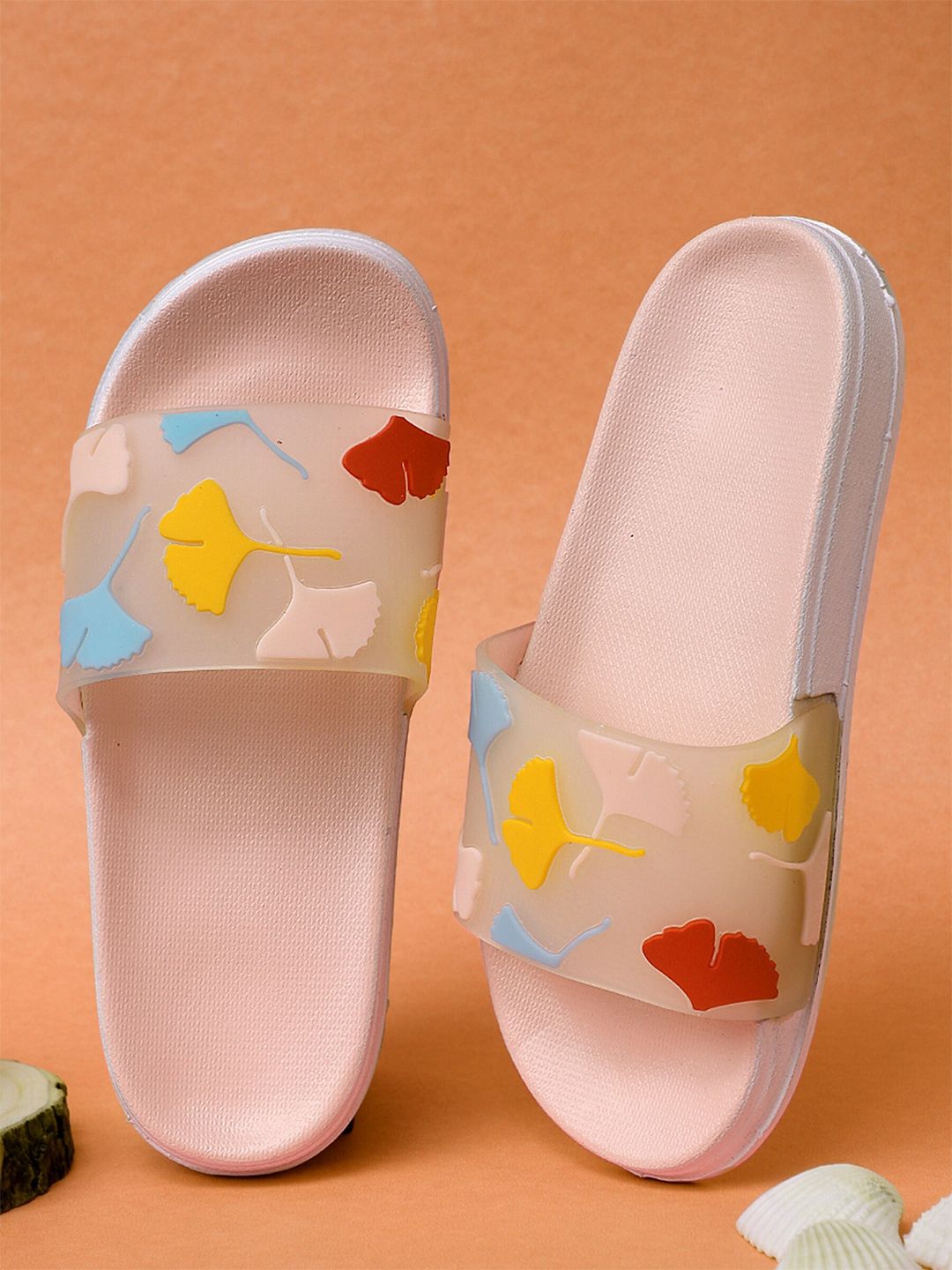 Pampy Angel Women Pink & Blue Printed Rubber Sliders Price in India