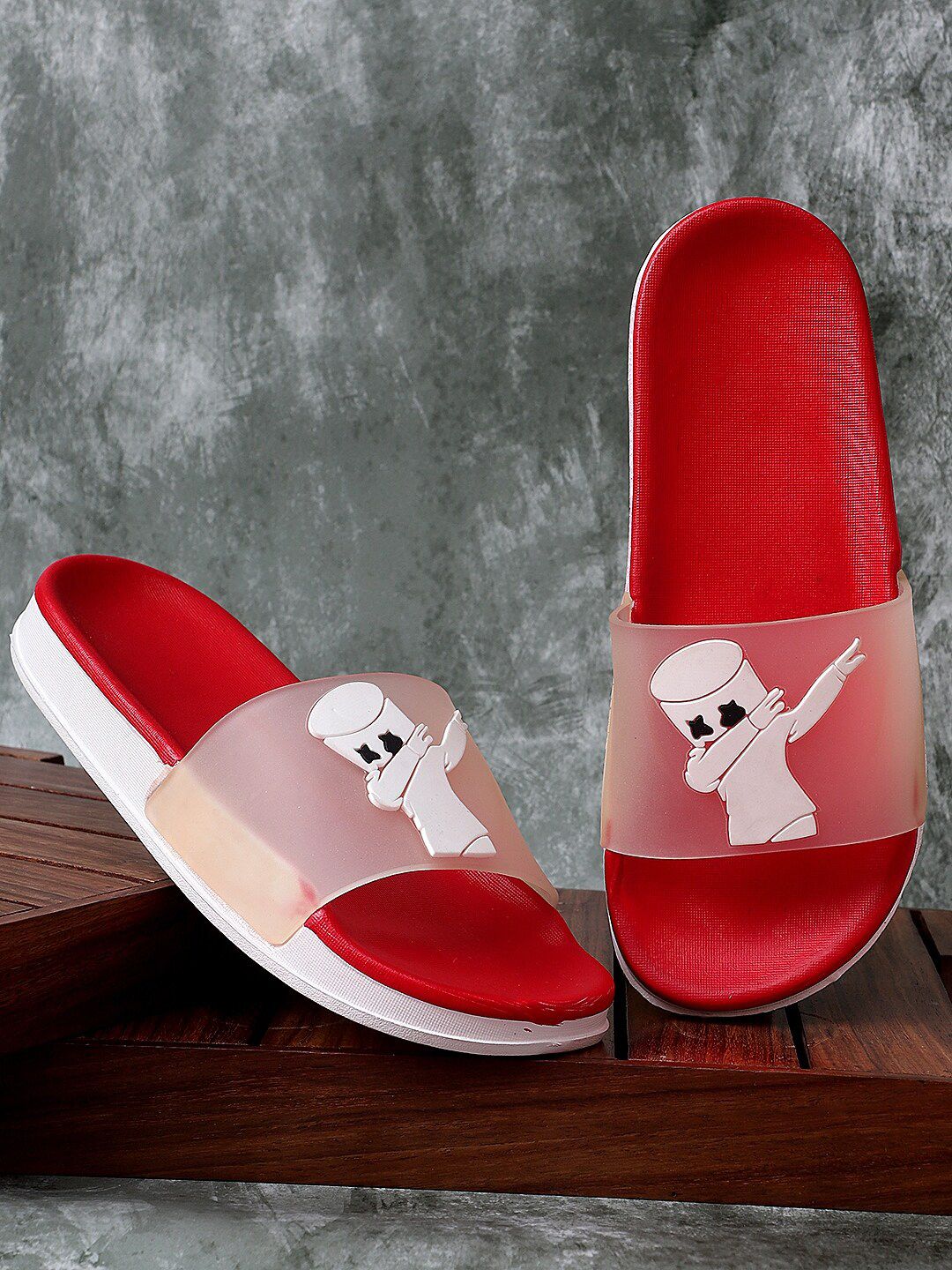 Pampy Angel Women Red & White Printed Rubber Sliders Price in India