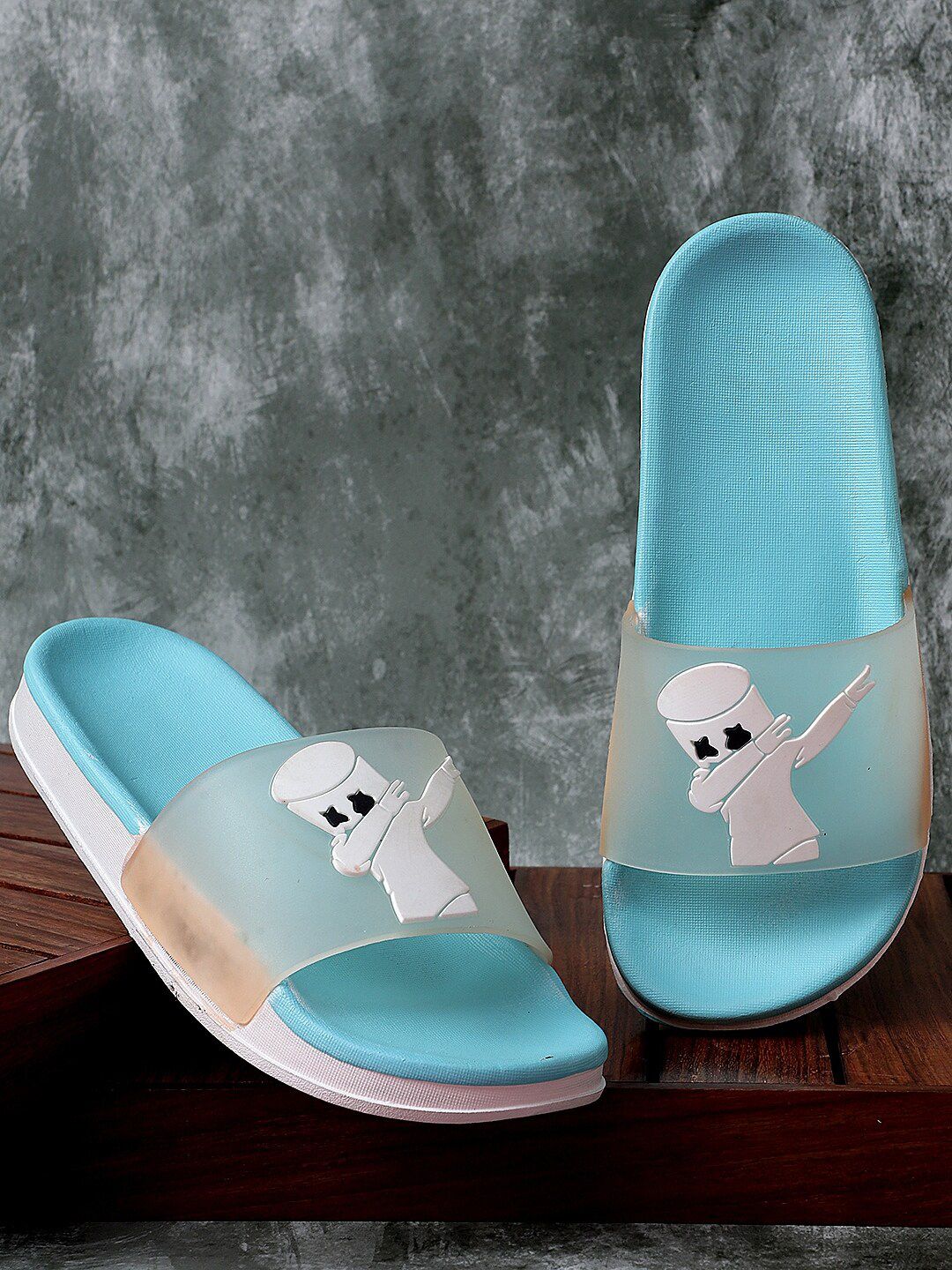 Pampy Angel Women Blue & White Printed Rubber Sliders Price in India