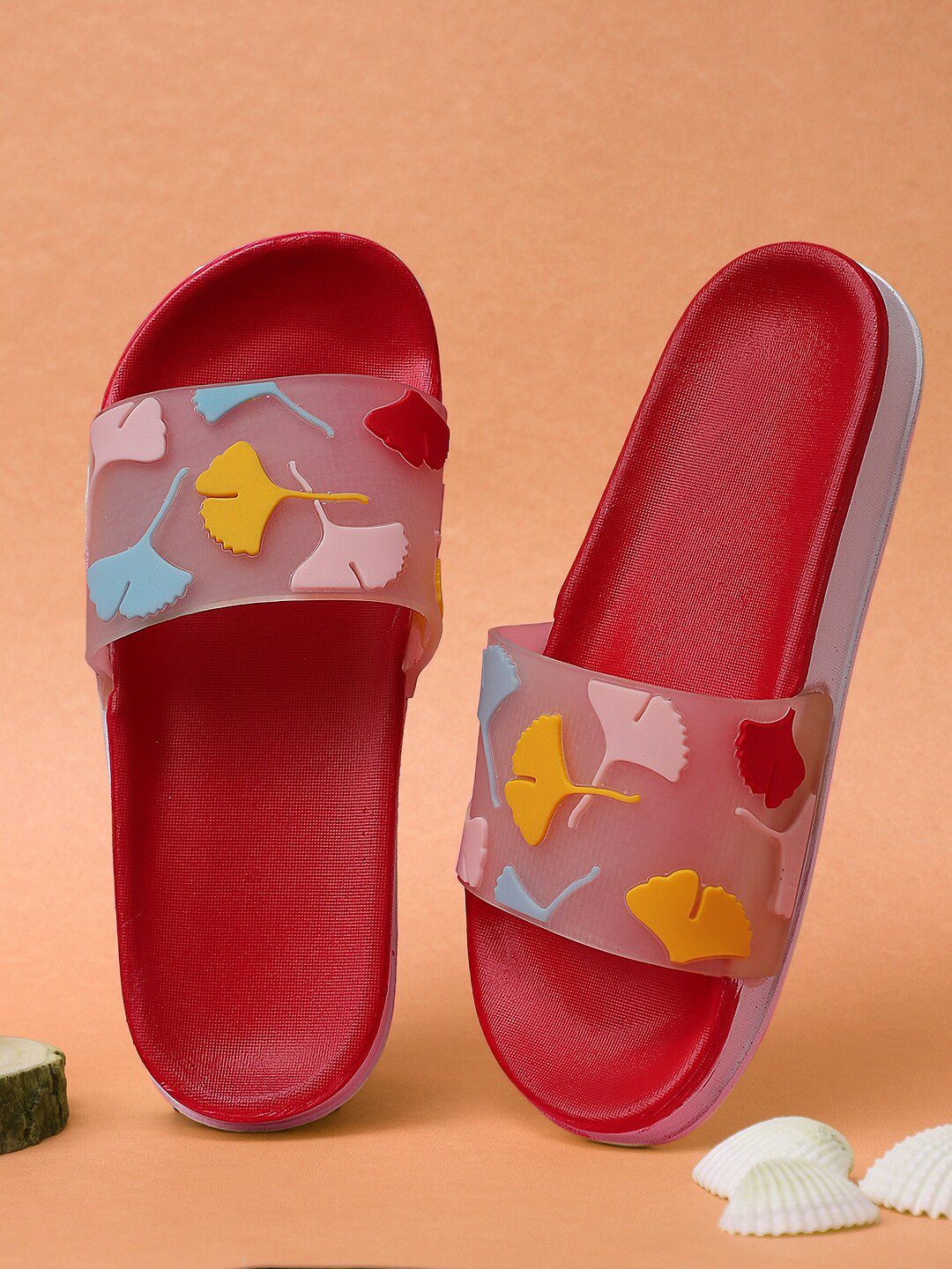 Pampy Angel Women Red & White Printed Rubber Sliders Price in India