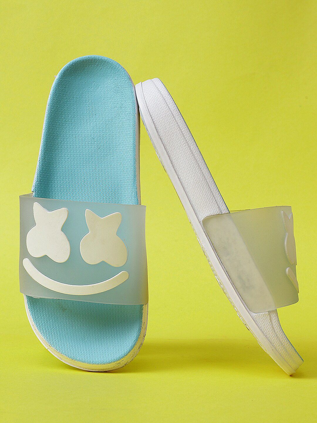 Pampy Angel Women Blue & White Printed Rubber Sliders Price in India