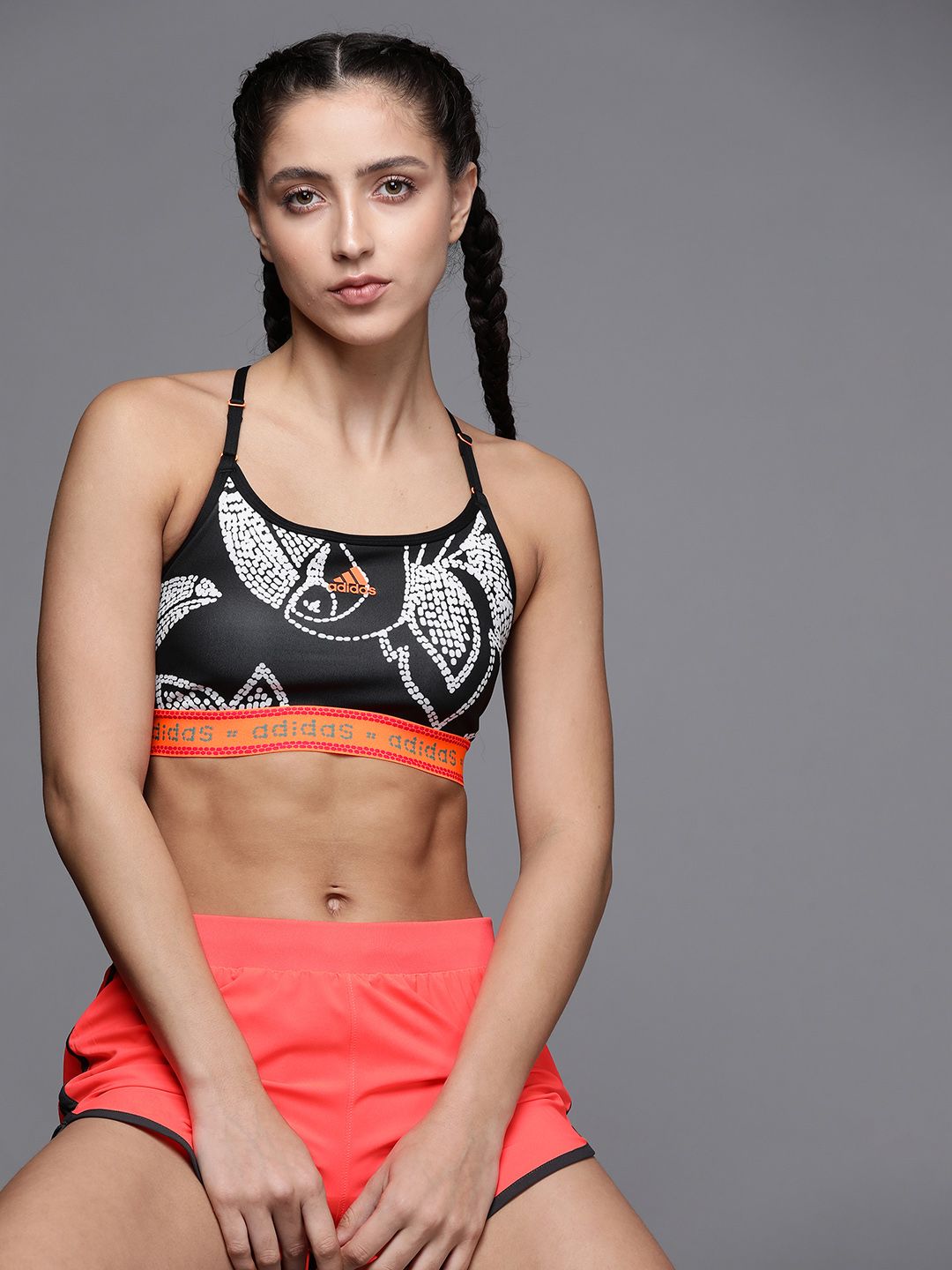 ADIDAS Black & White FARM Low Support Printed Training Bra Price in India