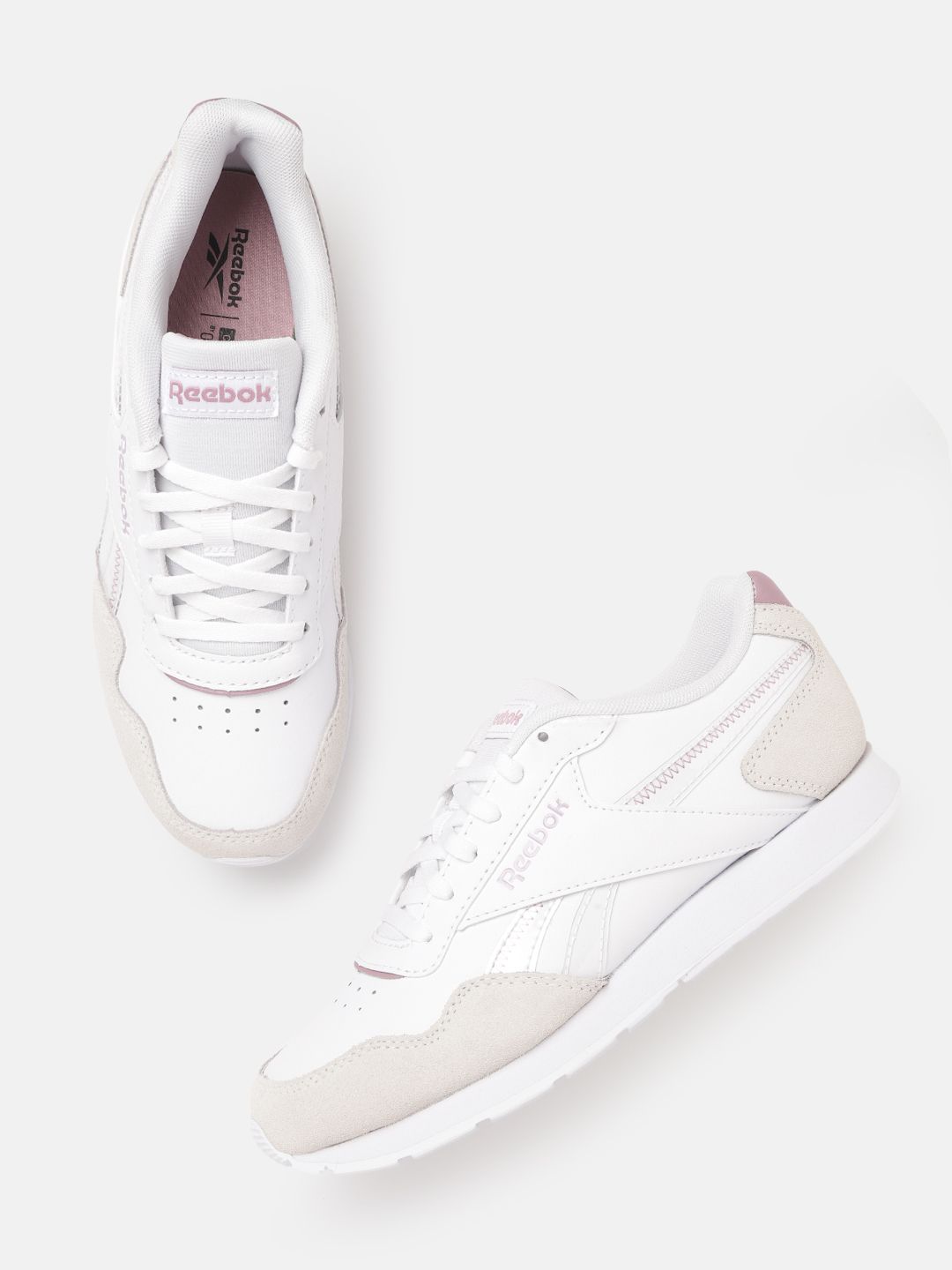 Reebok Classic Women White & Grey Perforated Royal Glide Leather Sneakers Excluding Trims Price in India