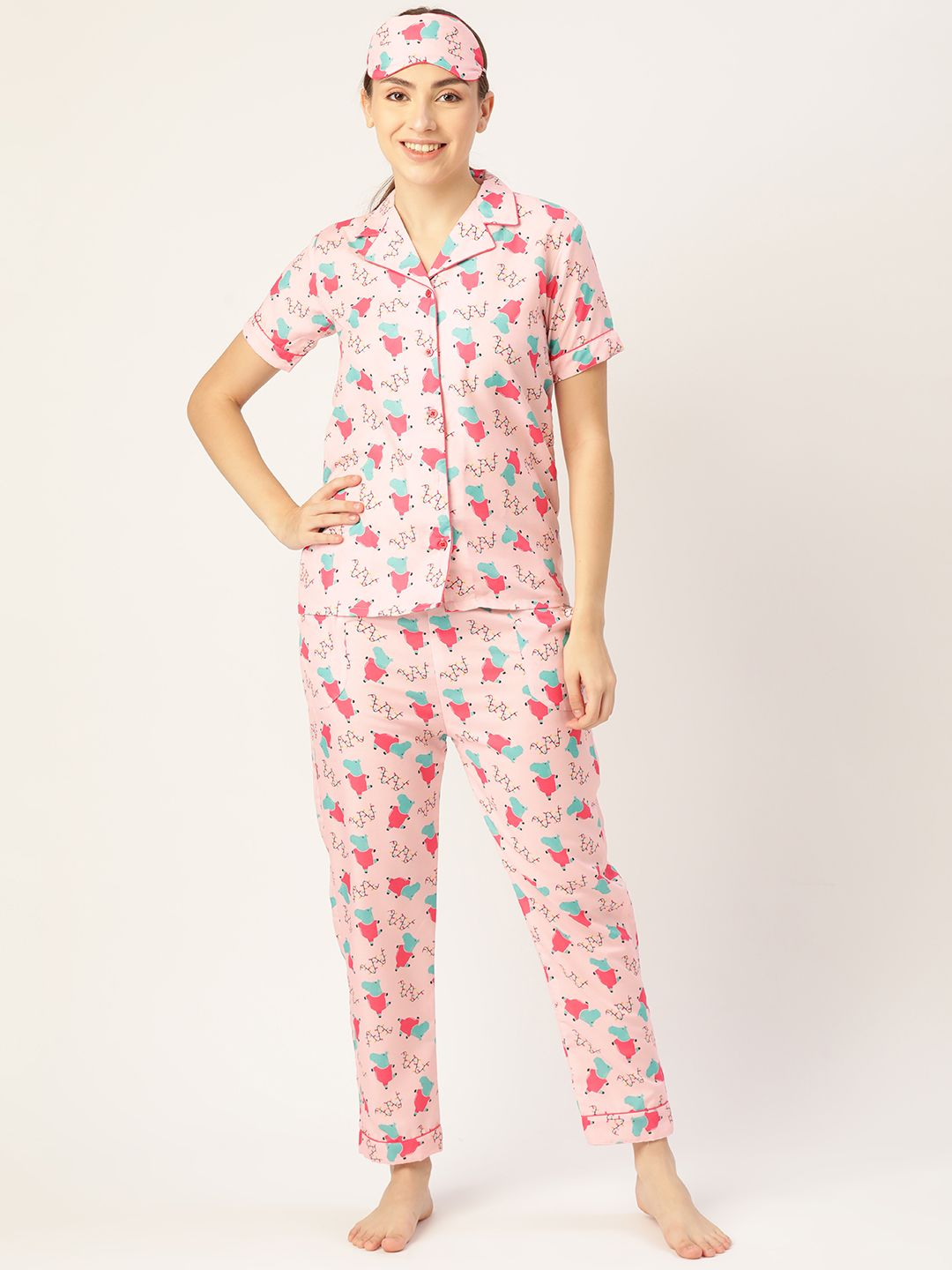 bedgasm Women Pink Printed Night suit Price in India