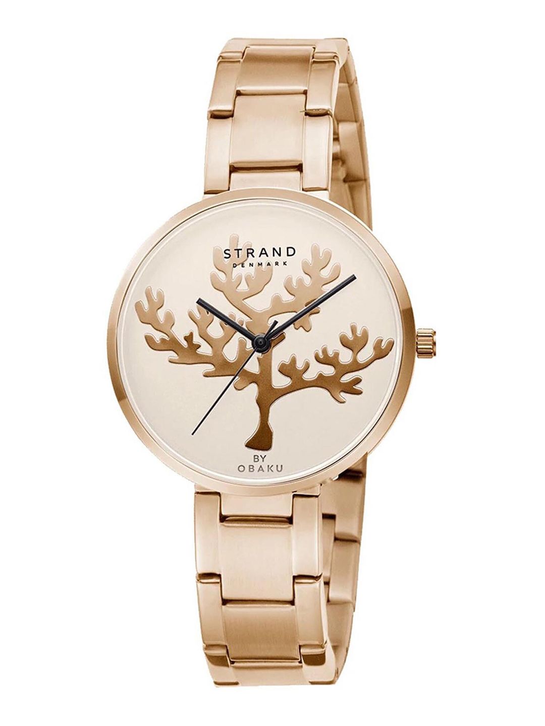 STRAND BY OBAKU Women Rose Gold-Toned Brass Printed Dial & Rose Gold Toned Stainless Steel Bracelet Style Watch Price in India