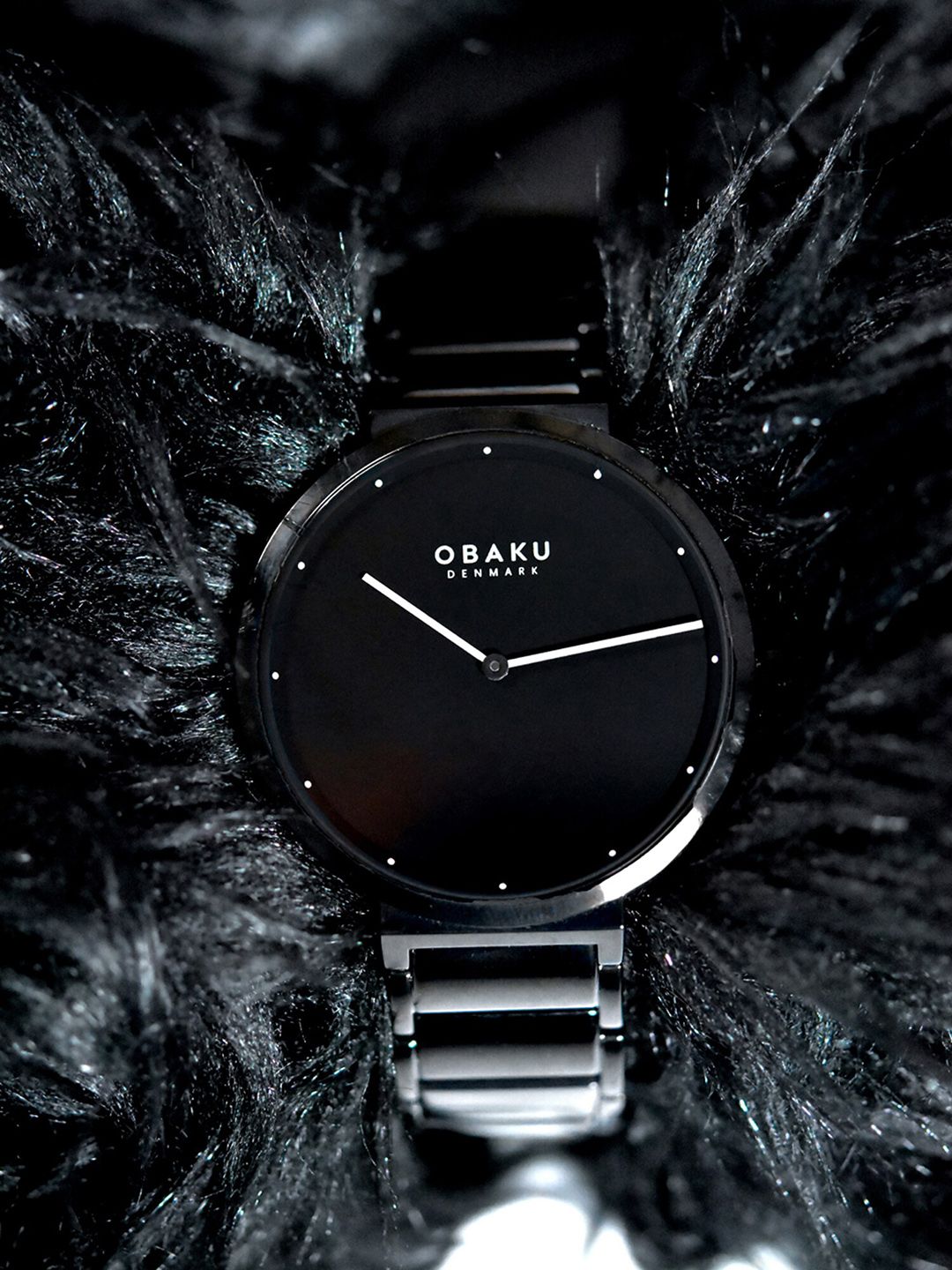 Obaku Women Black Brass Embellished Dial & Black Stainless Steel Bracelet Style Straps Analogue Watch Price in India