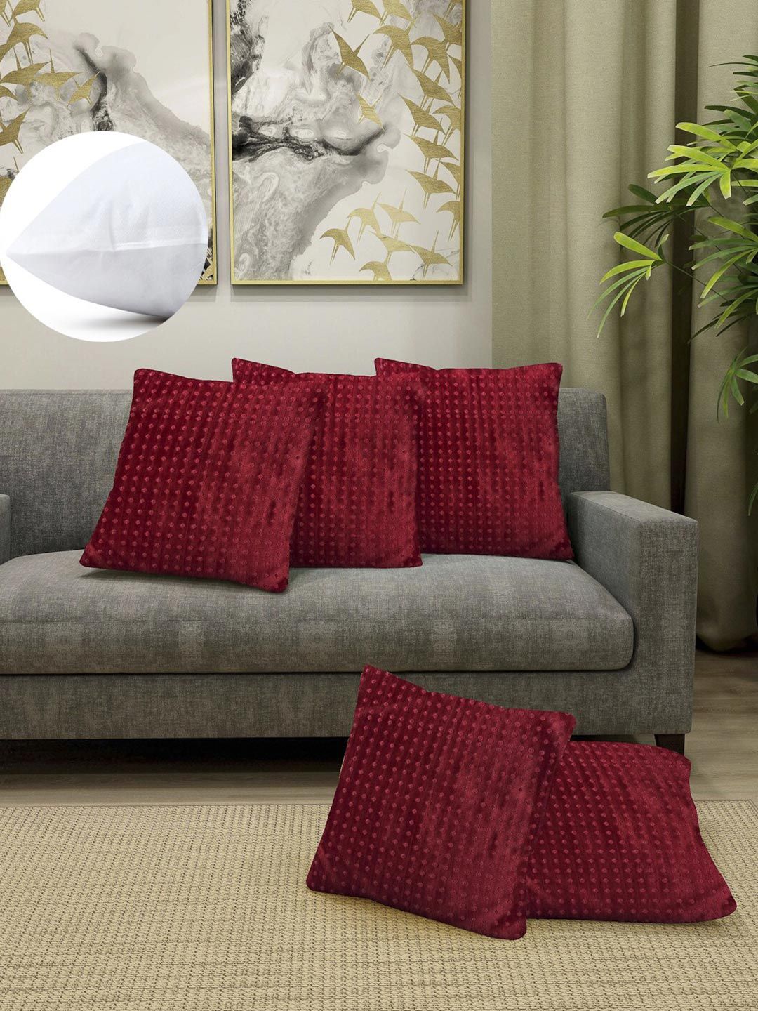 Arrabi Red Set of 5 Geometric Square Cushion Covers Price in India