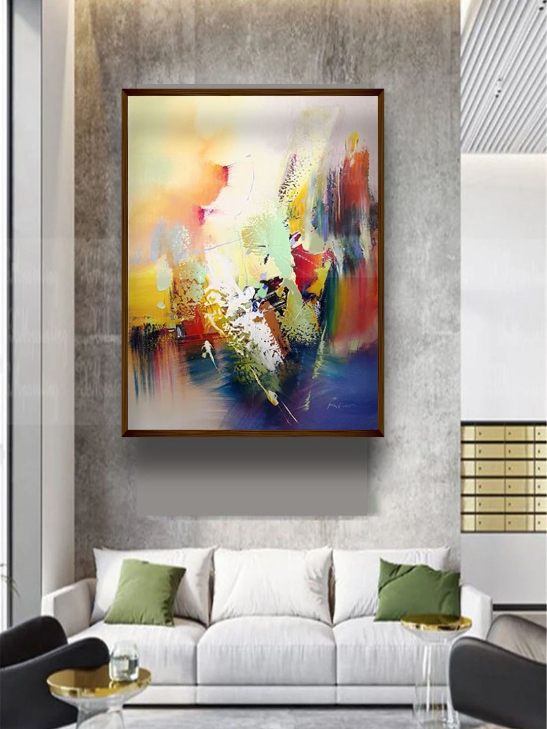 The Art House Yellow & Blue Abstract Wall Art Price in India