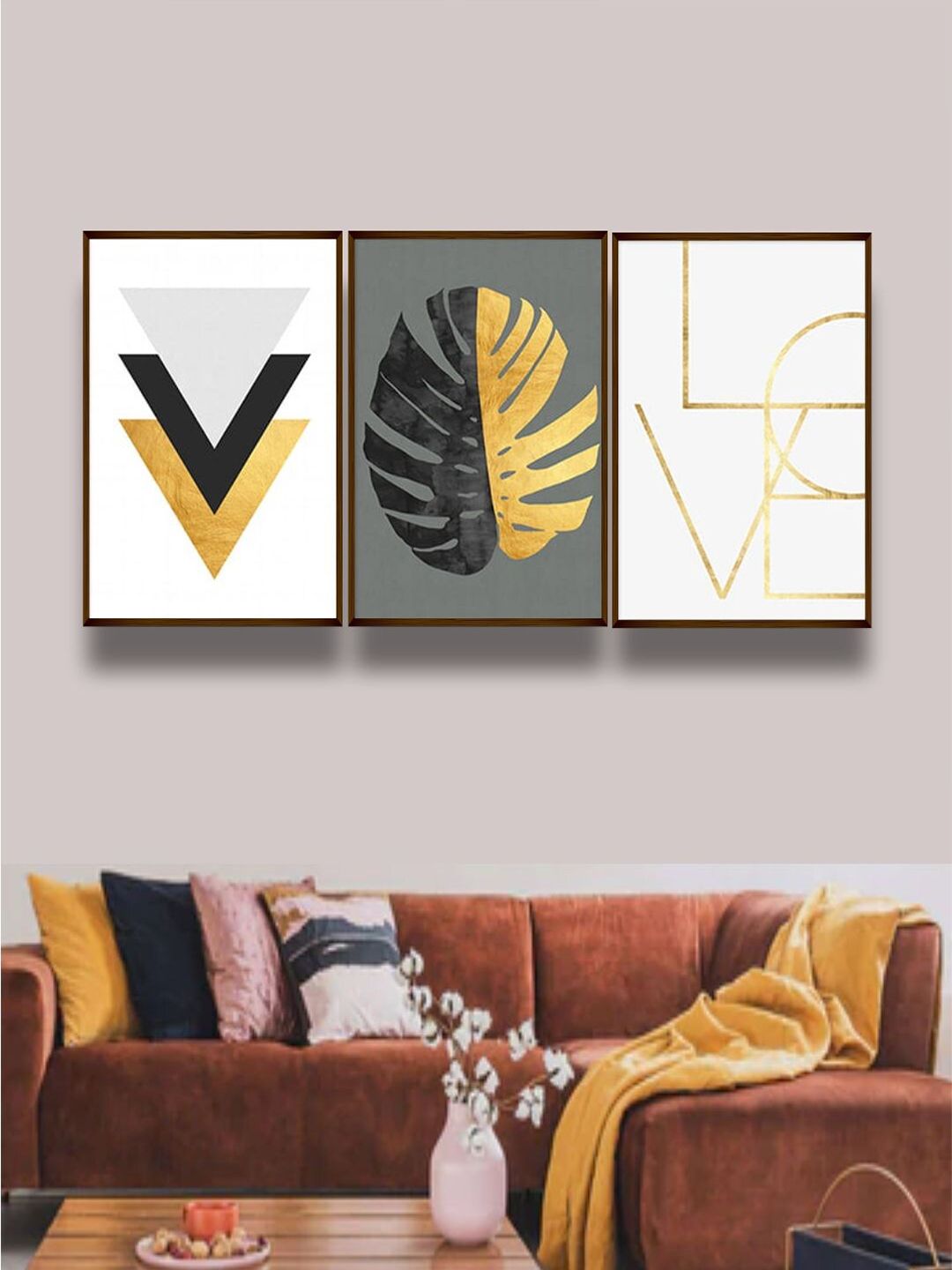 The Art House Set of 2 White & Yellow Abstract Wood Wall Art Price in India