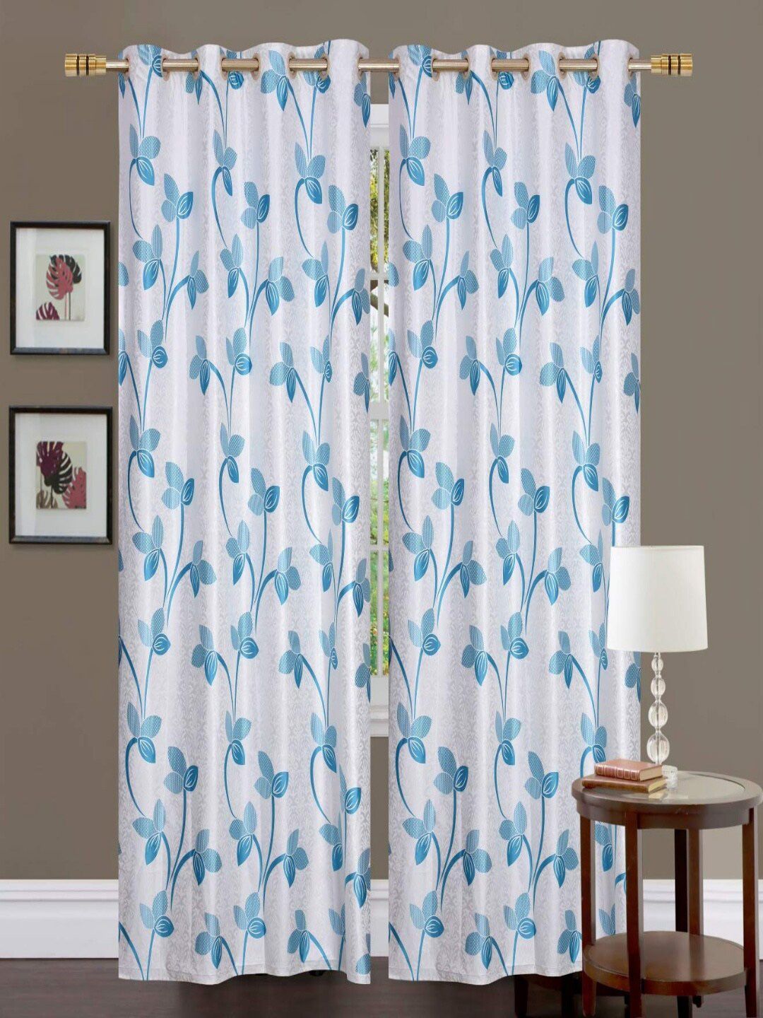 Homefab India Blue & White Set of 2 Floral Window Curtain Price in India