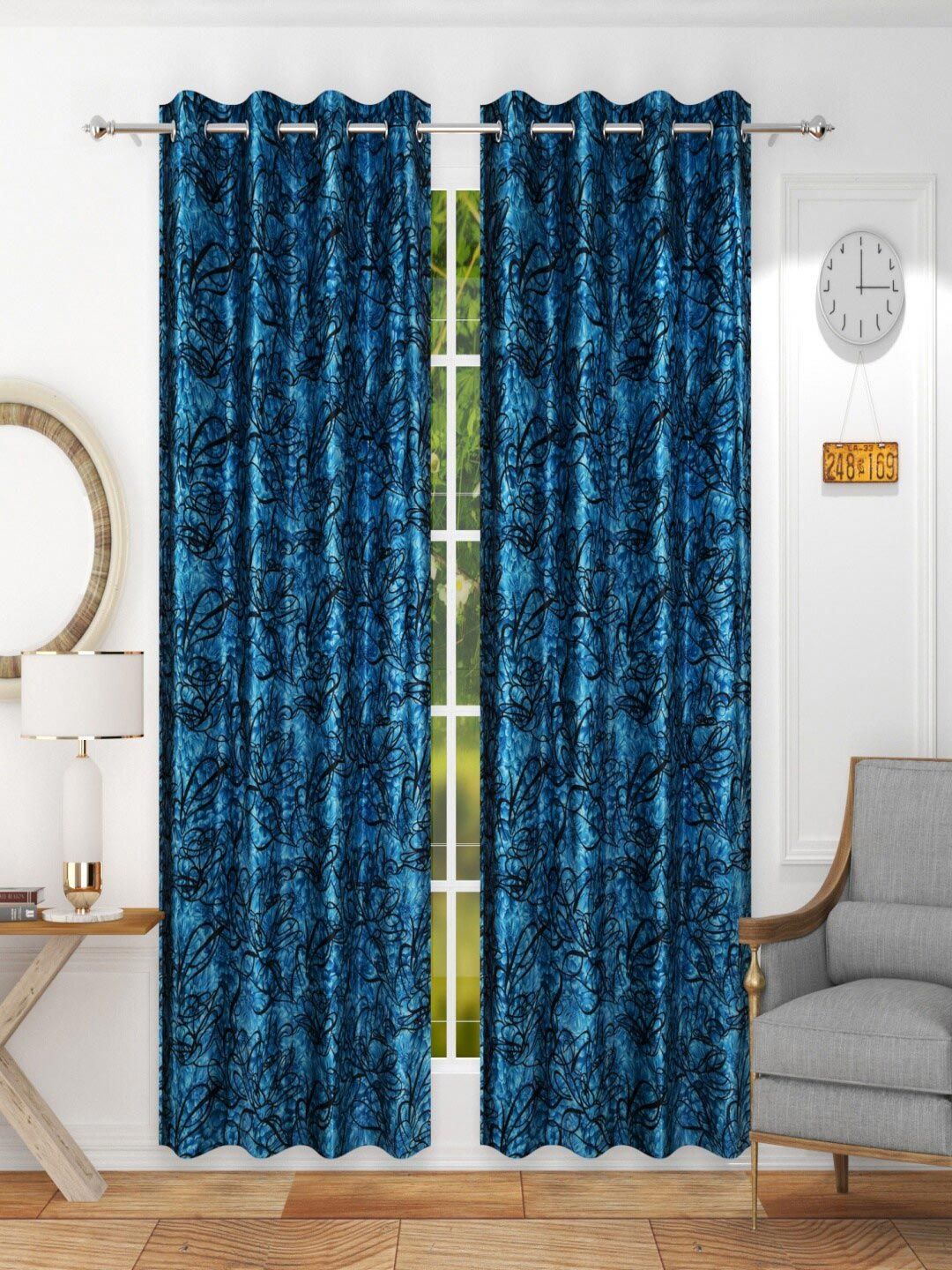 Homefab India Blue Set of 2 Long Door Curtain Price in India