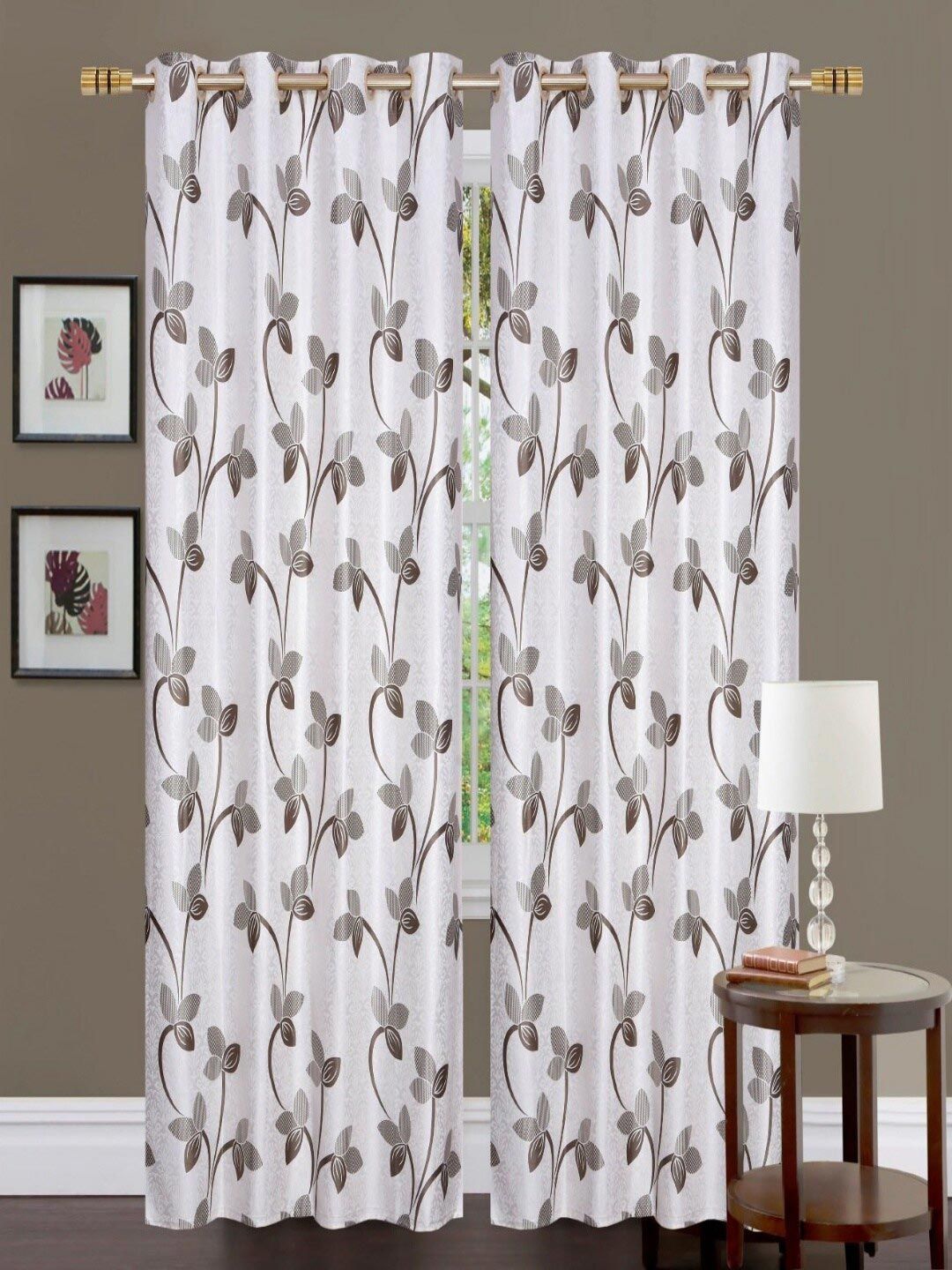 Homefab India Brown & White Set of 2 Floral Long Door Curtain Price in India