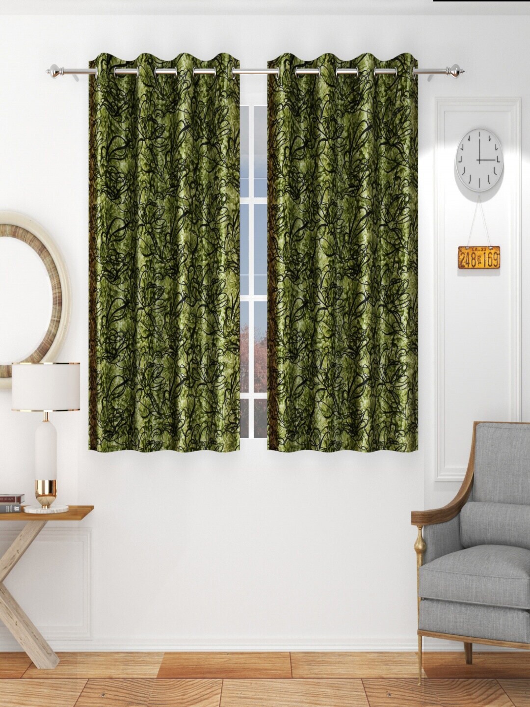 Homefab India Green & Black Set of 2 Window Curtain Price in India