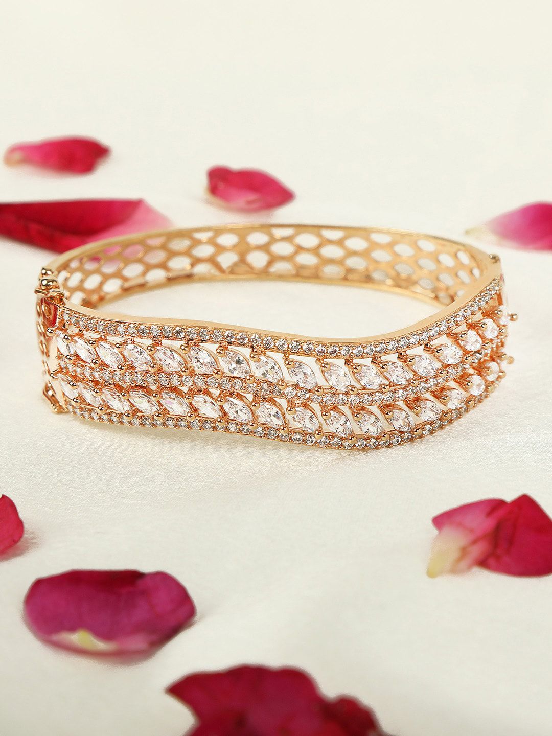 AccessHer Women Rose Gold Brass American Diamond Gold-Plated Bangle-Style Bracelet Price in India