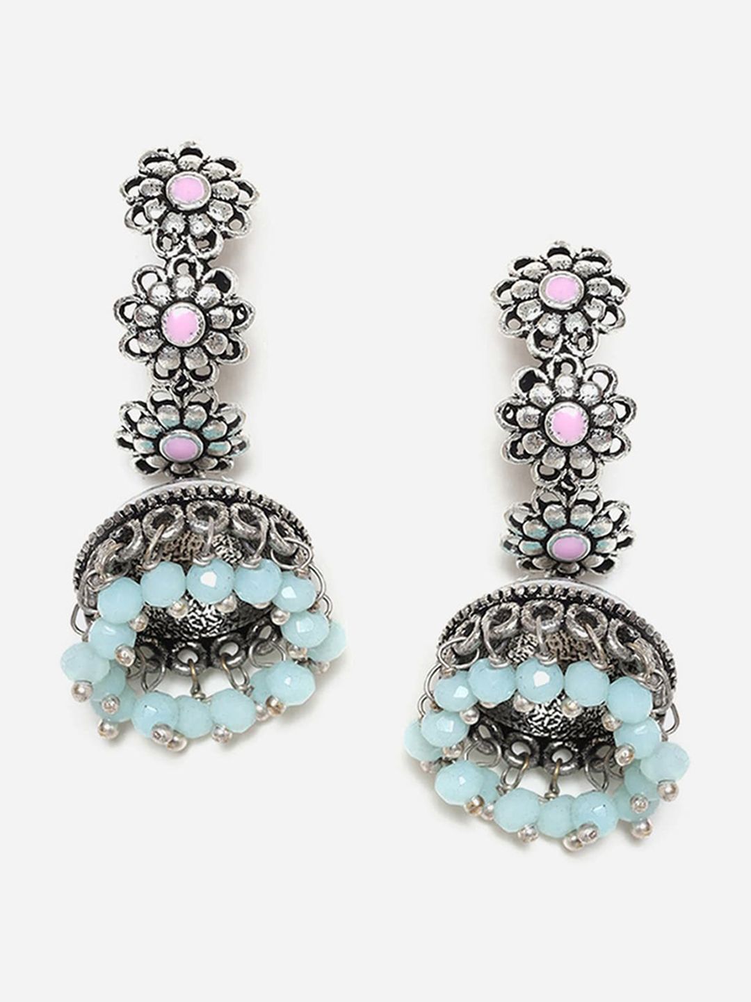 W Blue Dome Shaped Oxidised Jhumkas Earrings Price in India