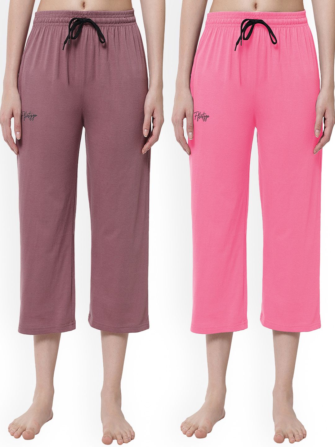 FFLIRTYGO Women Pack of 2 Solid 3/4th Lounge Pants Price in India