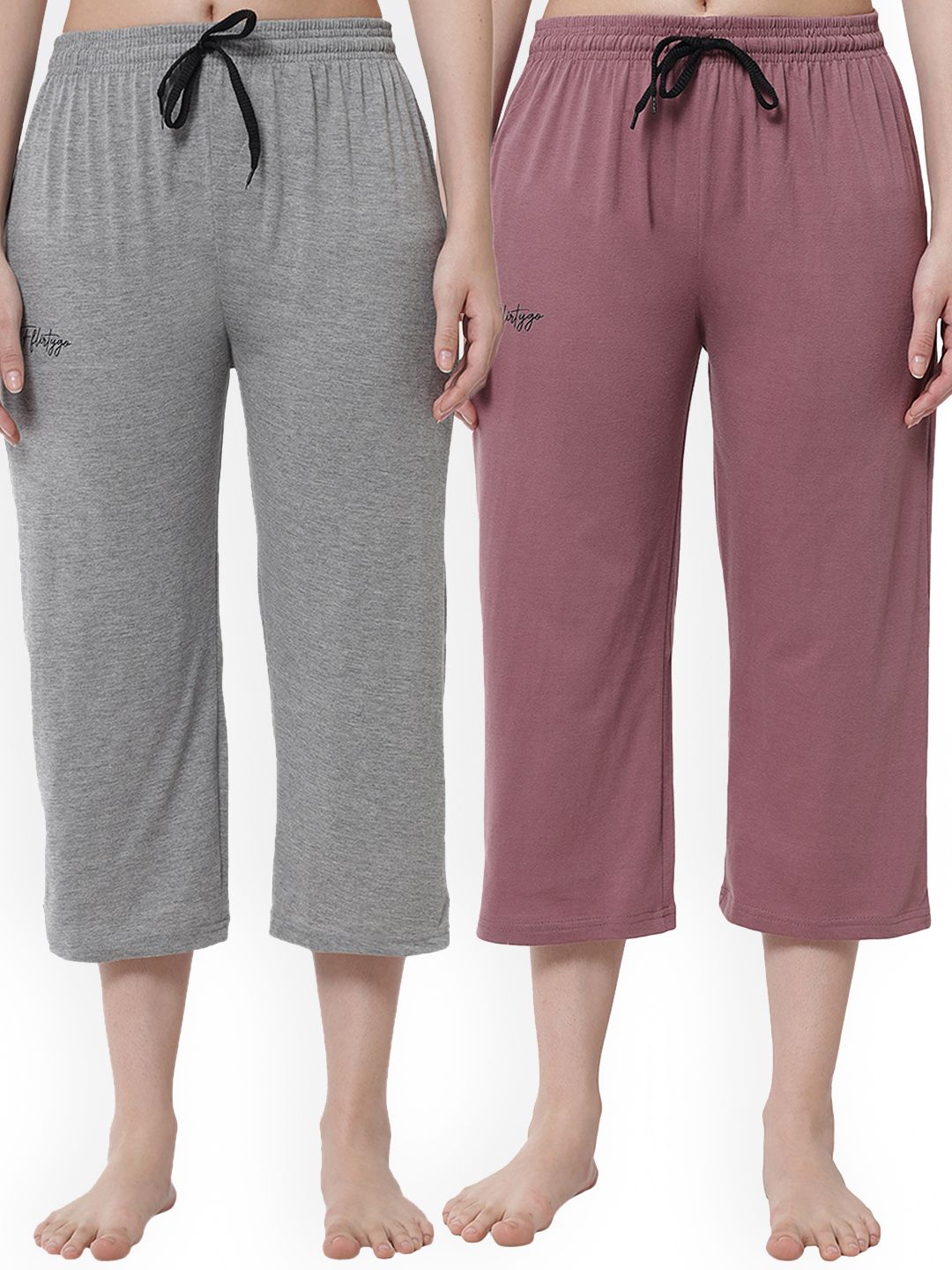 FFLIRTYGO Women Pack of 2 Solid 3/4th Lounge Pants Price in India