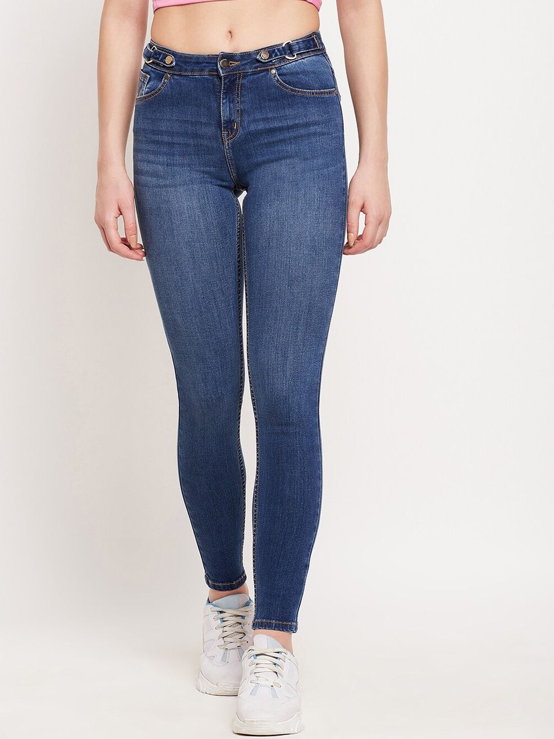 Madame Women Navy Blue Light Fade Jeans Price in India