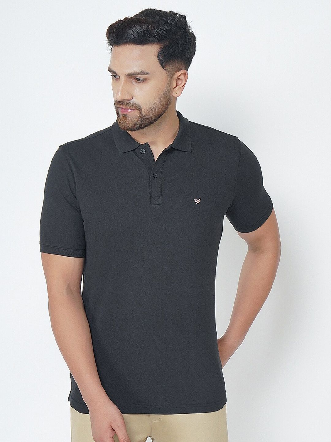 Blackberrys Men Black Polo Collar Applique Slim Fit T-shirt