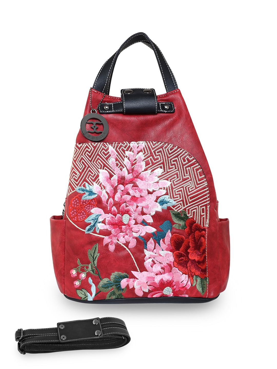 ESBEDA Women Red & Pink Floral Embroidered Backpack Price in India