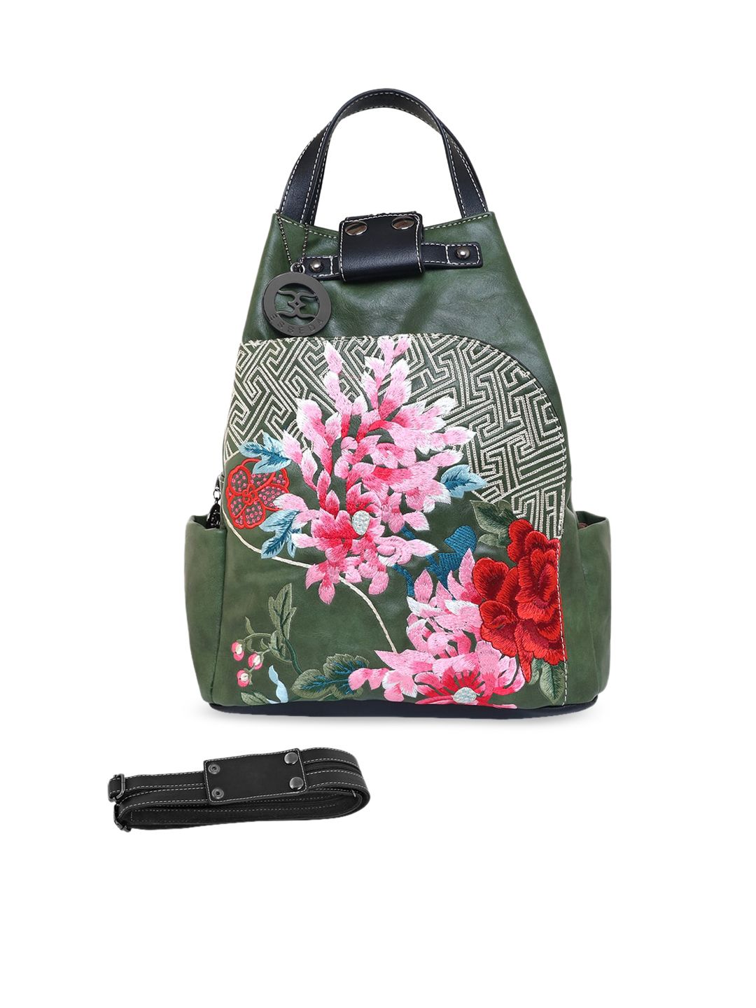 ESBEDA Women Green & Pink Embroidered Backpack Price in India