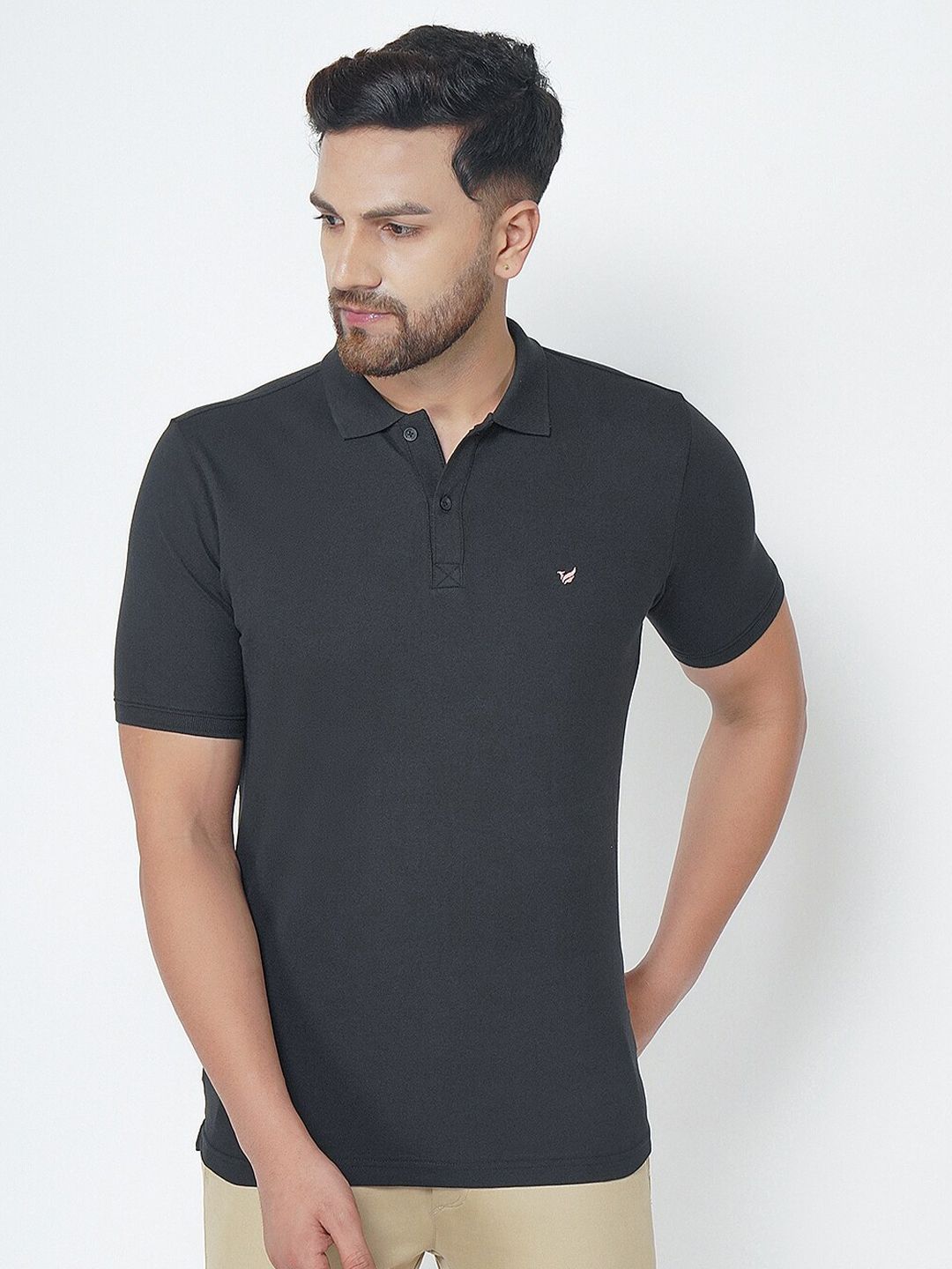 Blackberrys Men Black & outer space Polo Collar Applique Slim Fit T-shirt