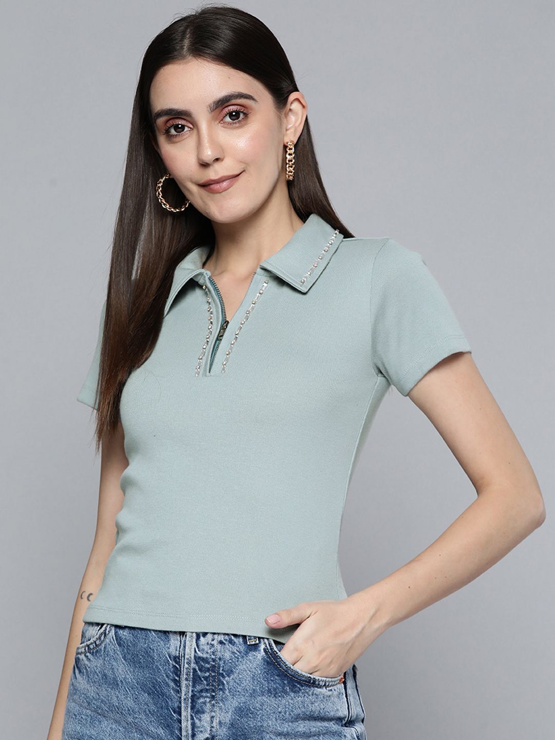 VividArtsy Women Blue Embellished Crop Top
