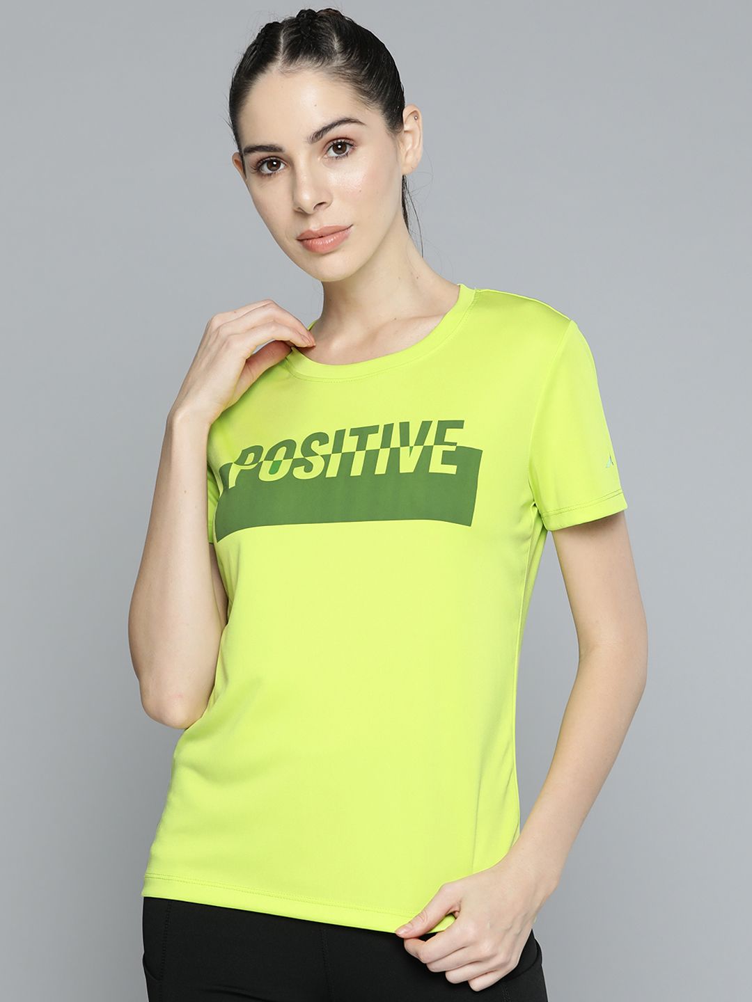 Alcis Women Fluorescent Green Typography Printed Slim Fit T-shirt Price in India