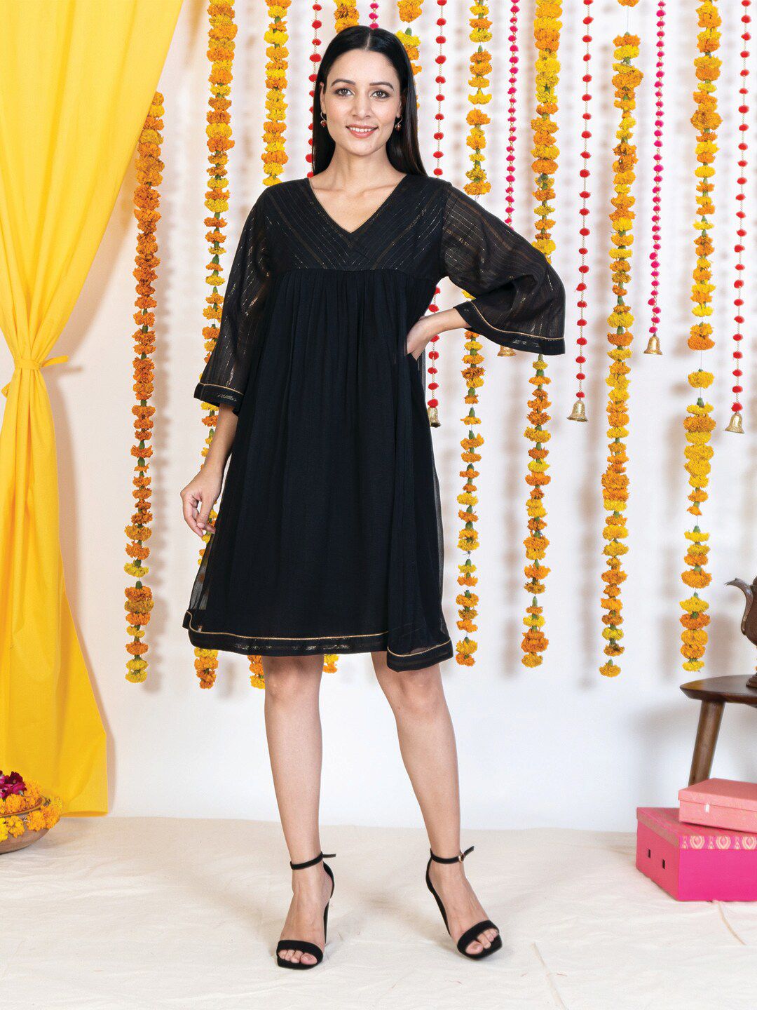 AKISO Black A-Line Dress Price in India