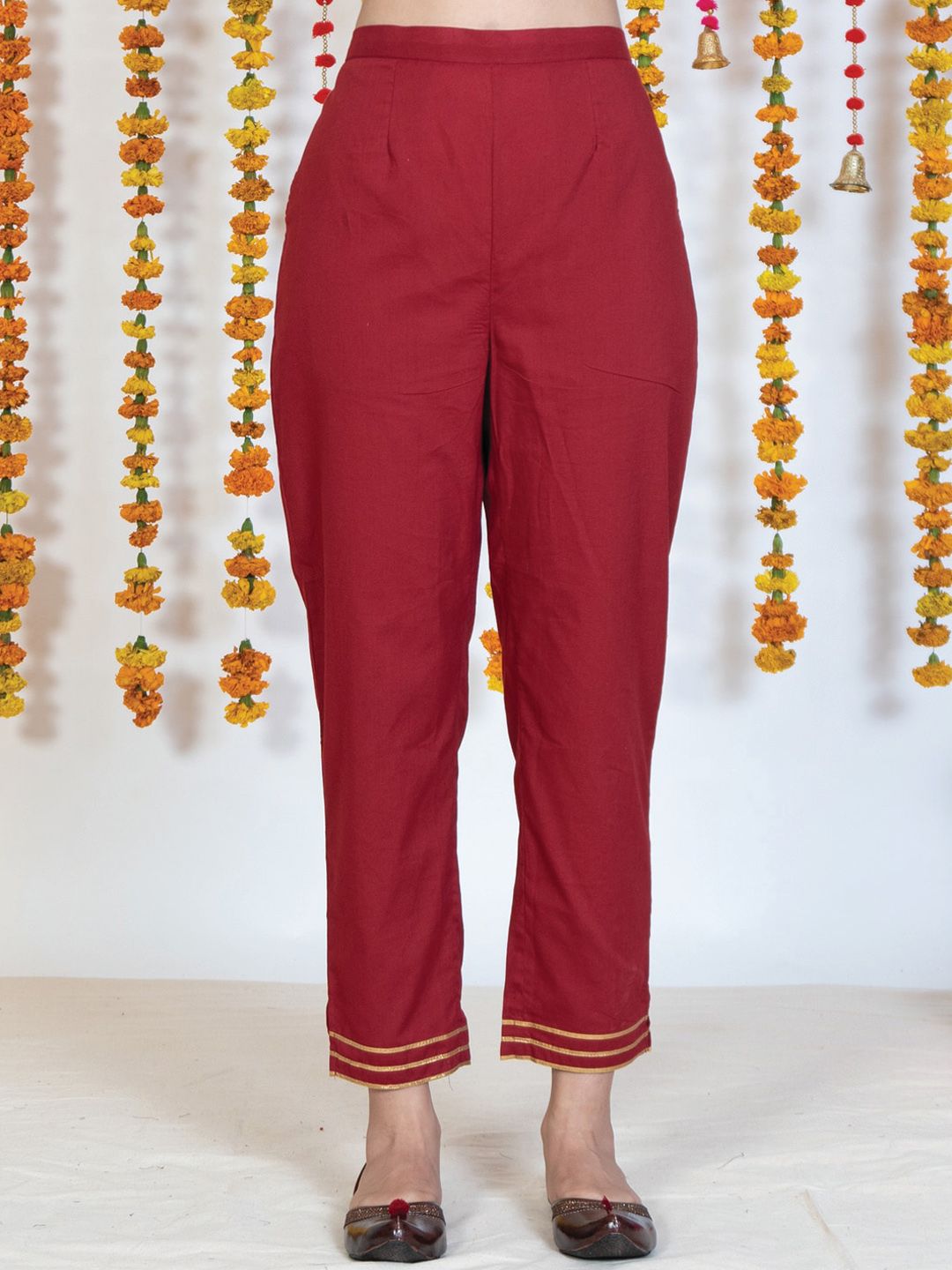 AKISO Women Red Cropped Ethnic Palazzos Price in India