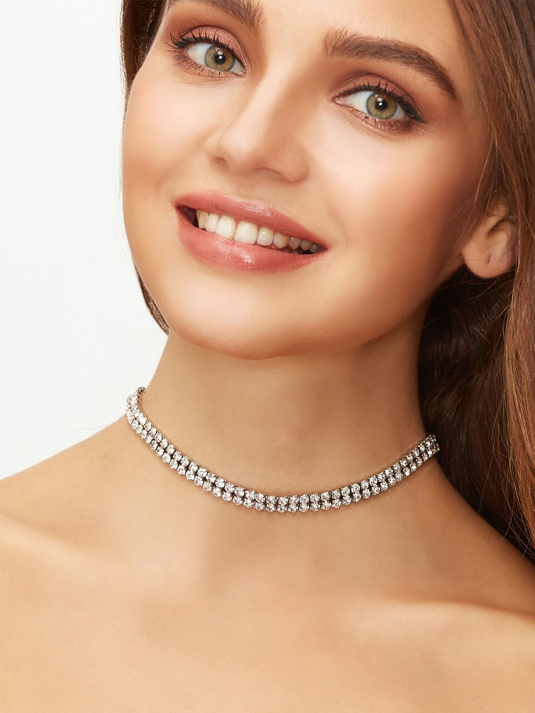 OOMPH Silver-Toned Stone-Studded Choker Necklace Price in India