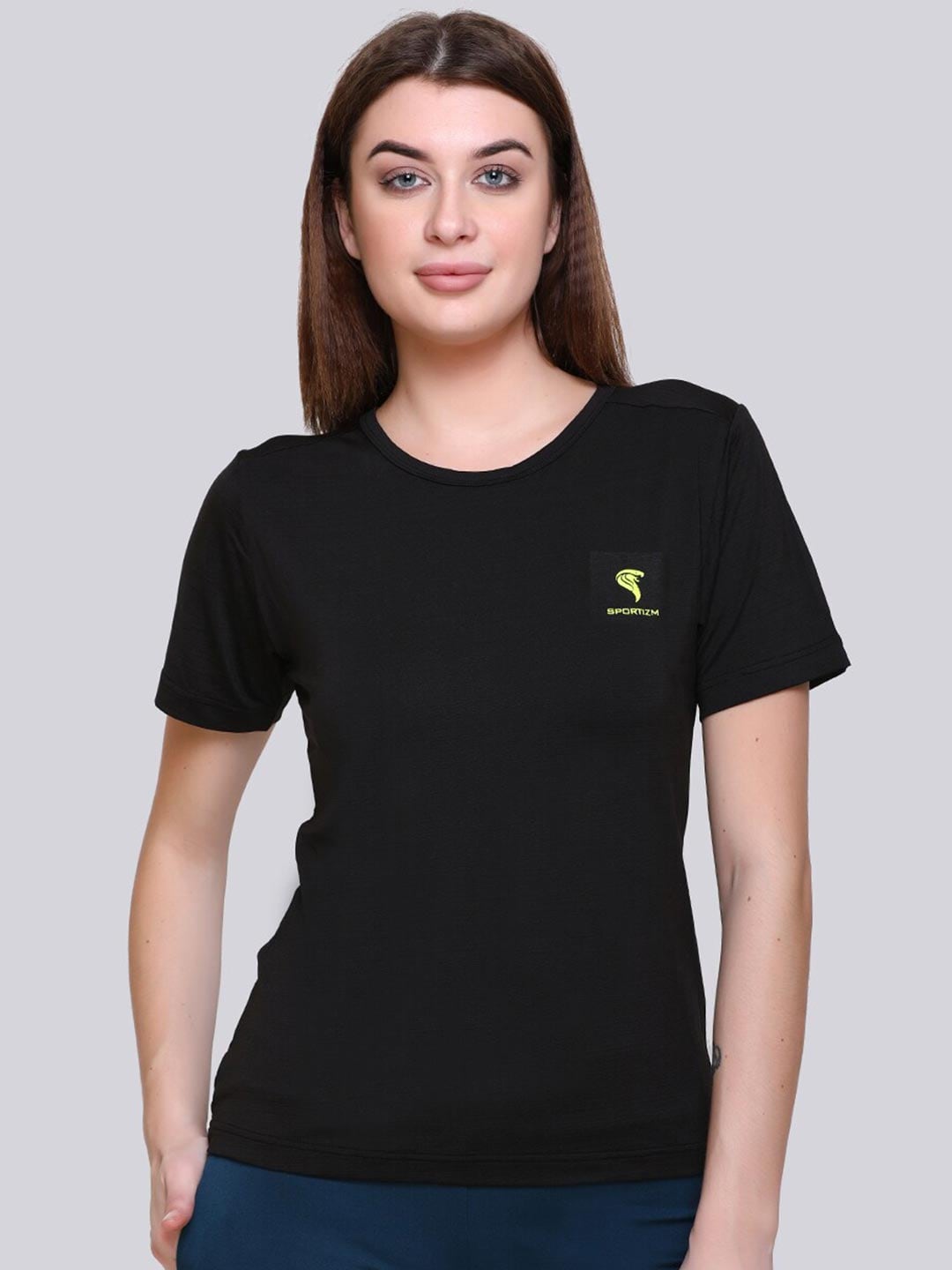 SPORTIZM Women Black Dri-FIT Sports T-shirt Price in India