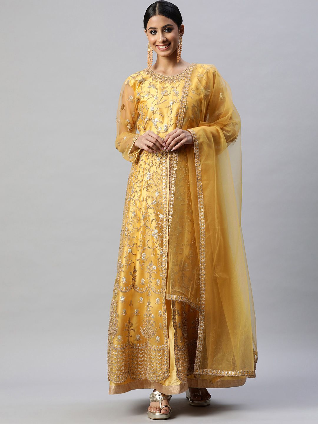 Readiprint Fashions Yellow Embroidered Semi-Stitched Dress Material Price in India