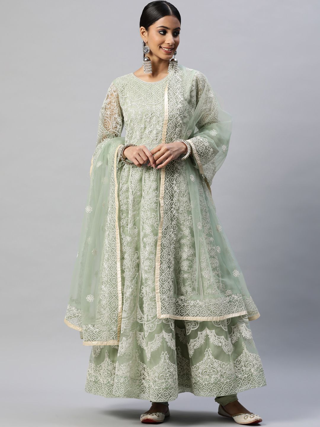 Readiprint Fashions Green Embroidered Semi-Stitched Dress Material Price in India