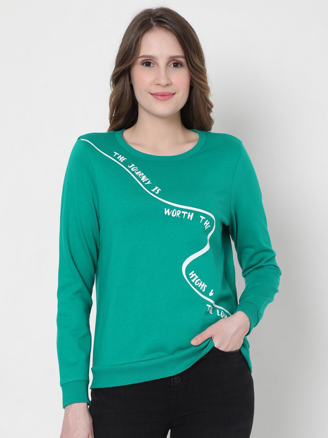 Vero Moda Women Green Printed Cotton Sweatshirt Price in India