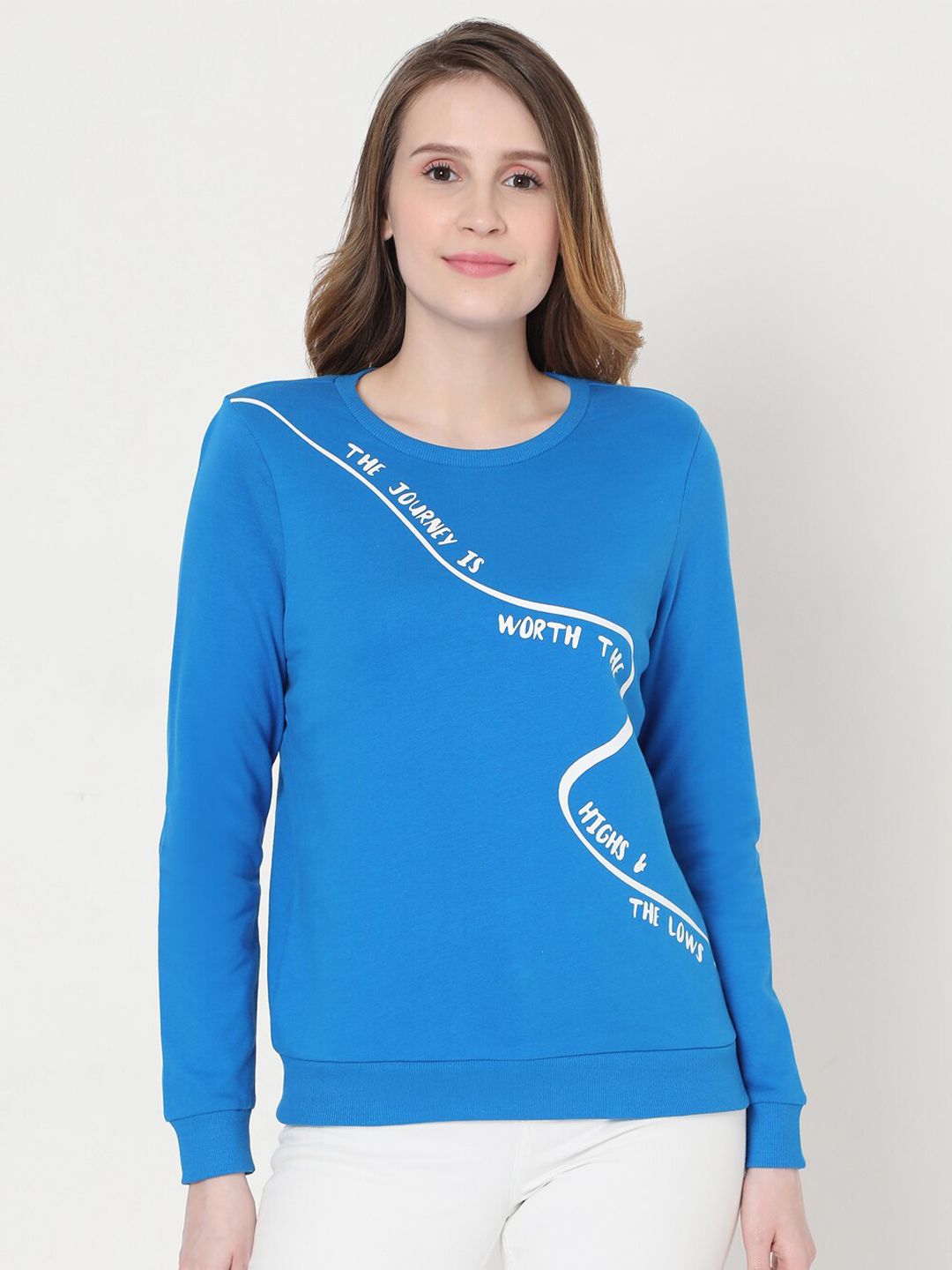 Vero Moda Women Blue Printed Cotton Sweatshirt Price in India