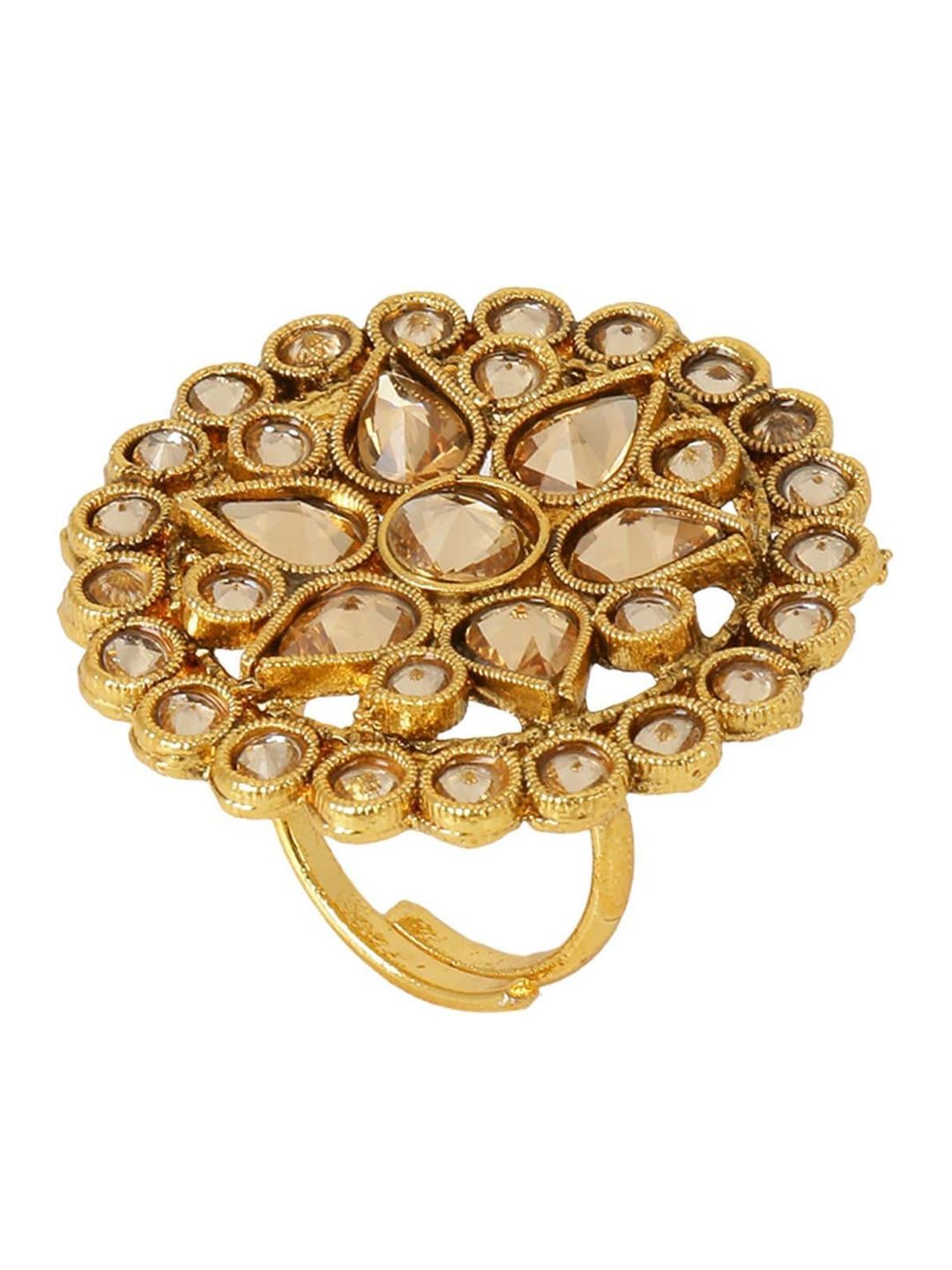Efulgenz Gold-Plated Brown Crystal -Studded Adjustable Finger Ring Price in India
