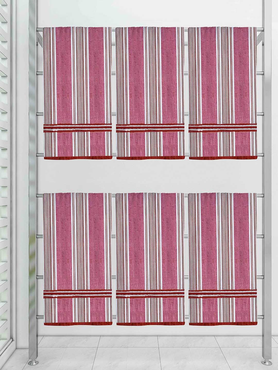 Athom Trendz Set of 6 Red Striped Cotton Bath Towel Price in India