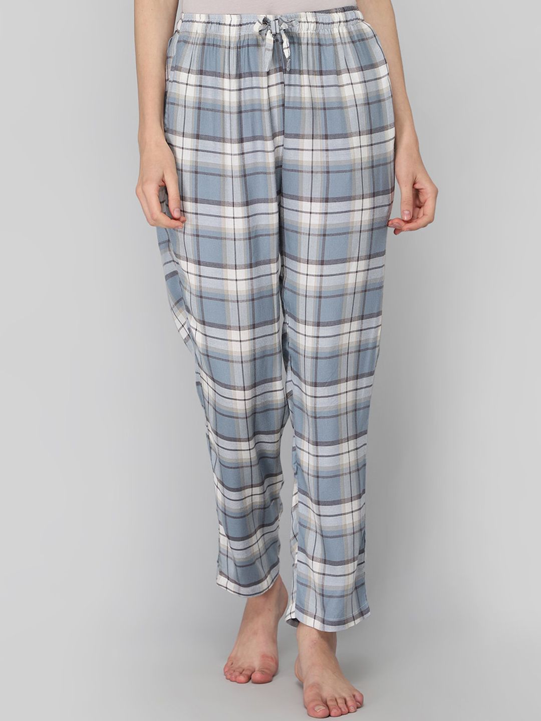 DRAPE IN VOGUE Women Grey & White Checked Lounge Pant Price in India