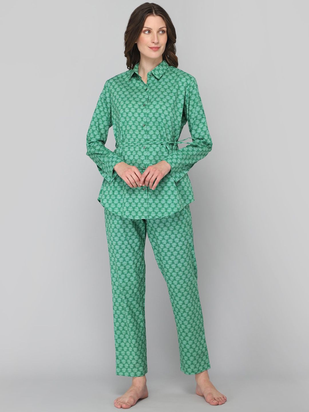DRAPE IN VOGUE Women Green Printed Night suit Price in India