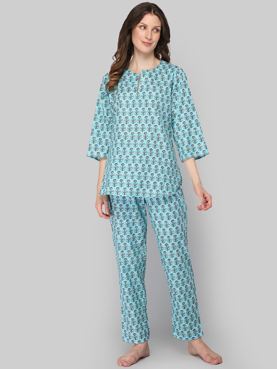 DRAPE IN VOGUE Women Blue & Green Printed Night suit Price in India