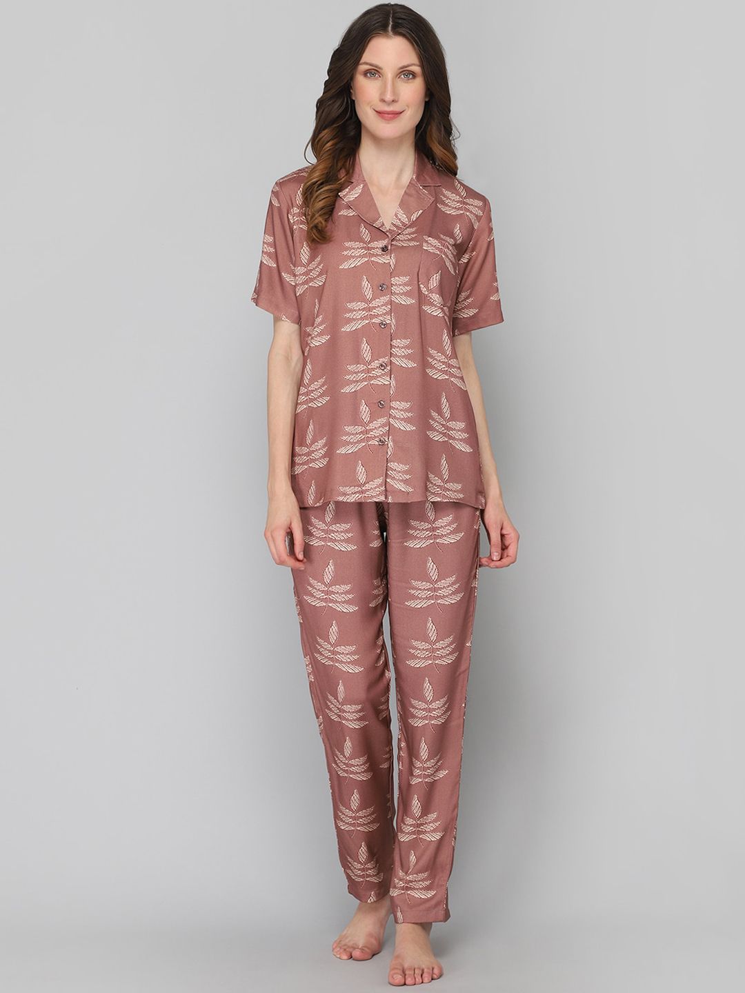 DRAPE IN VOGUE Women Brown Printed Night suit Price in India