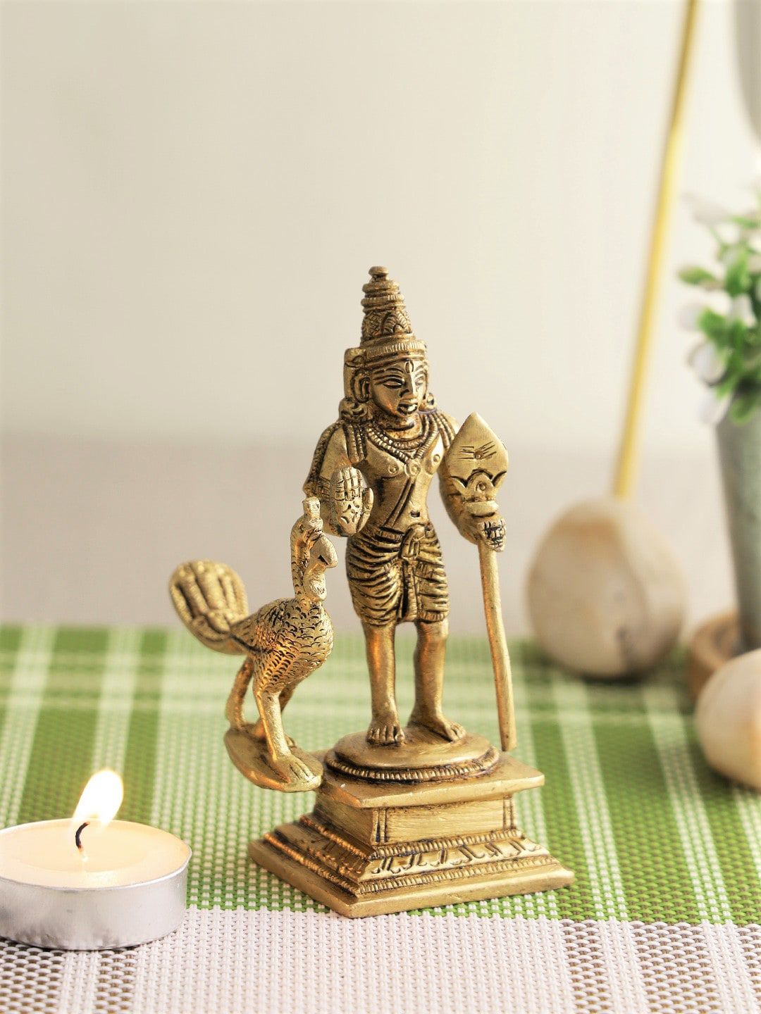 CraftVatika Gold-Colored Lord Murugan Kartikeya Karthikeya Swamy Idol Showpieces Price in India