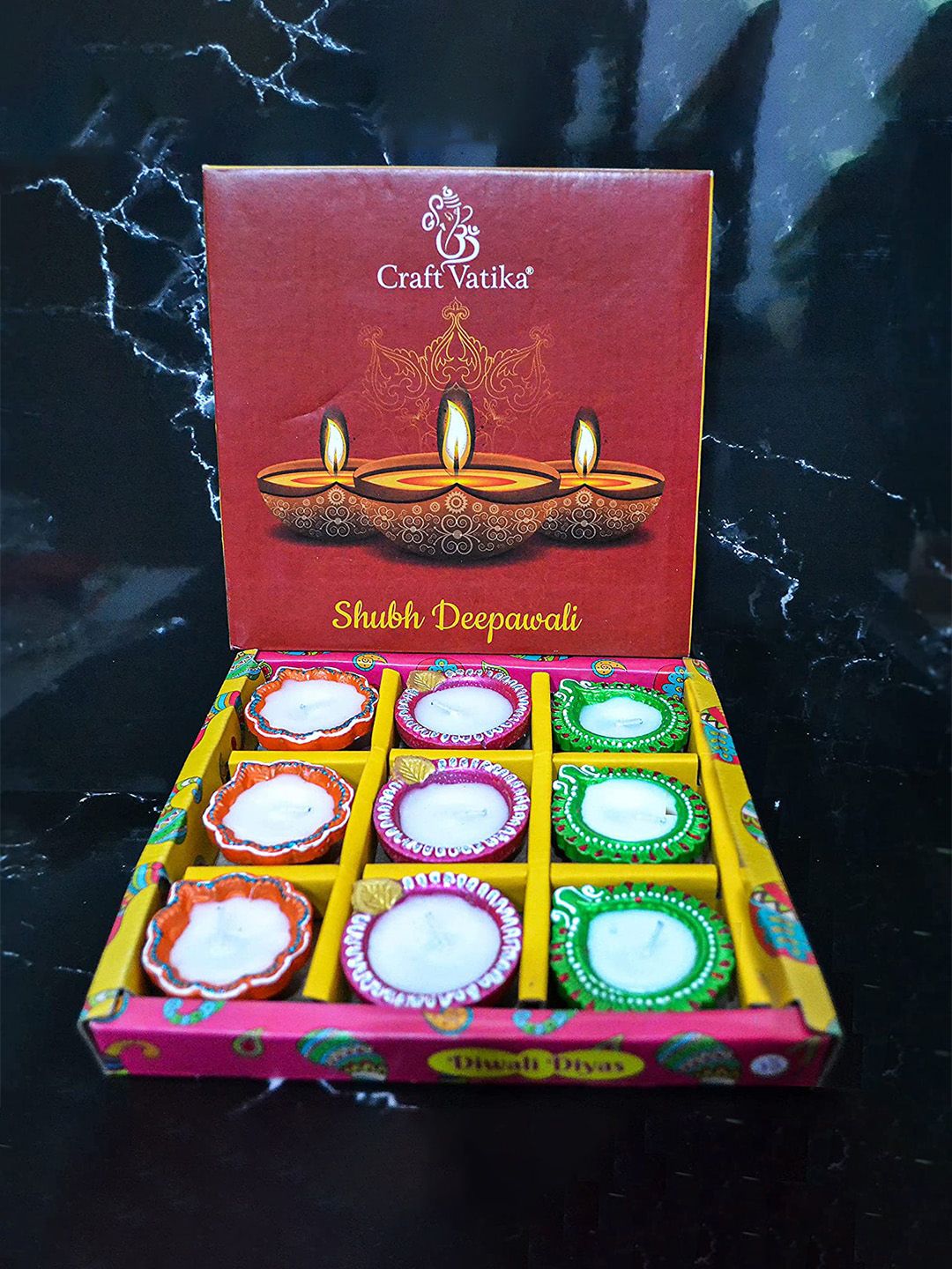 CraftVatika Multicolored 9-Pieces Clay Handmade Diya Candles Price in India