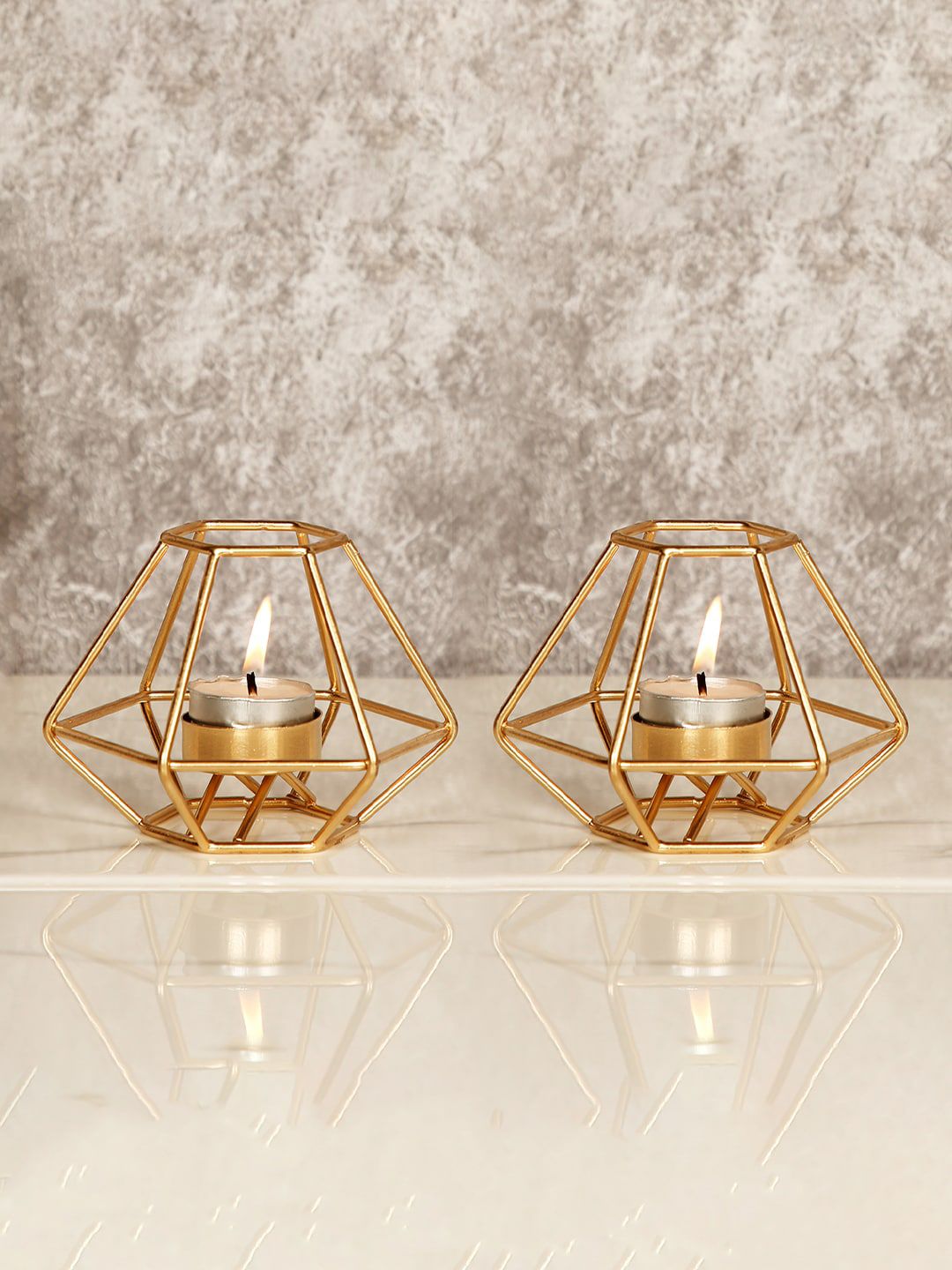 CraftVatika Gold-Toned Metal Tealight Candle Holder Stand for Home Diwali Decor Price in India