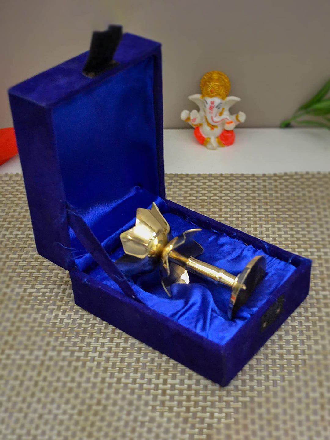 CraftVatika Gold Tone Brass Lotus Shape Pillar Diya Oil Lamp Price in India
