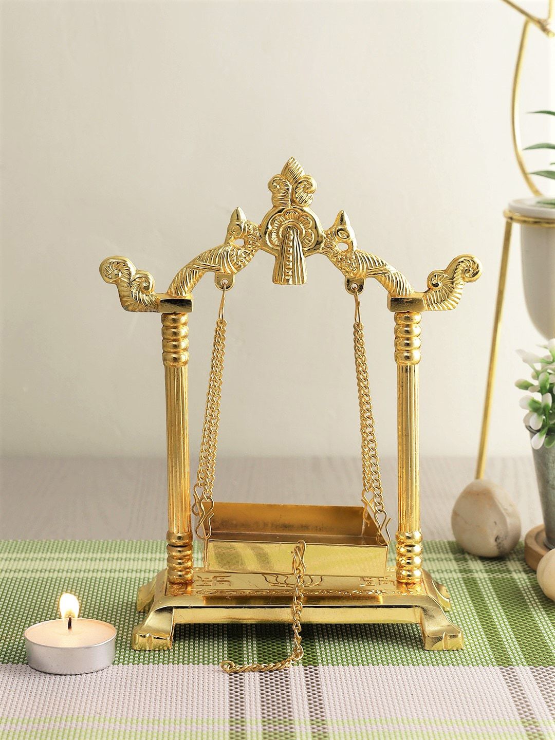 Craftvatika Gold-Toned Aluminium Laddu Gopal Lord Jhula Mandir Price in India